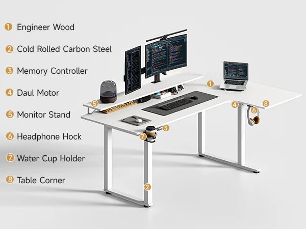 L-Shaped Corner Gaming Desk with Monitor Riser
