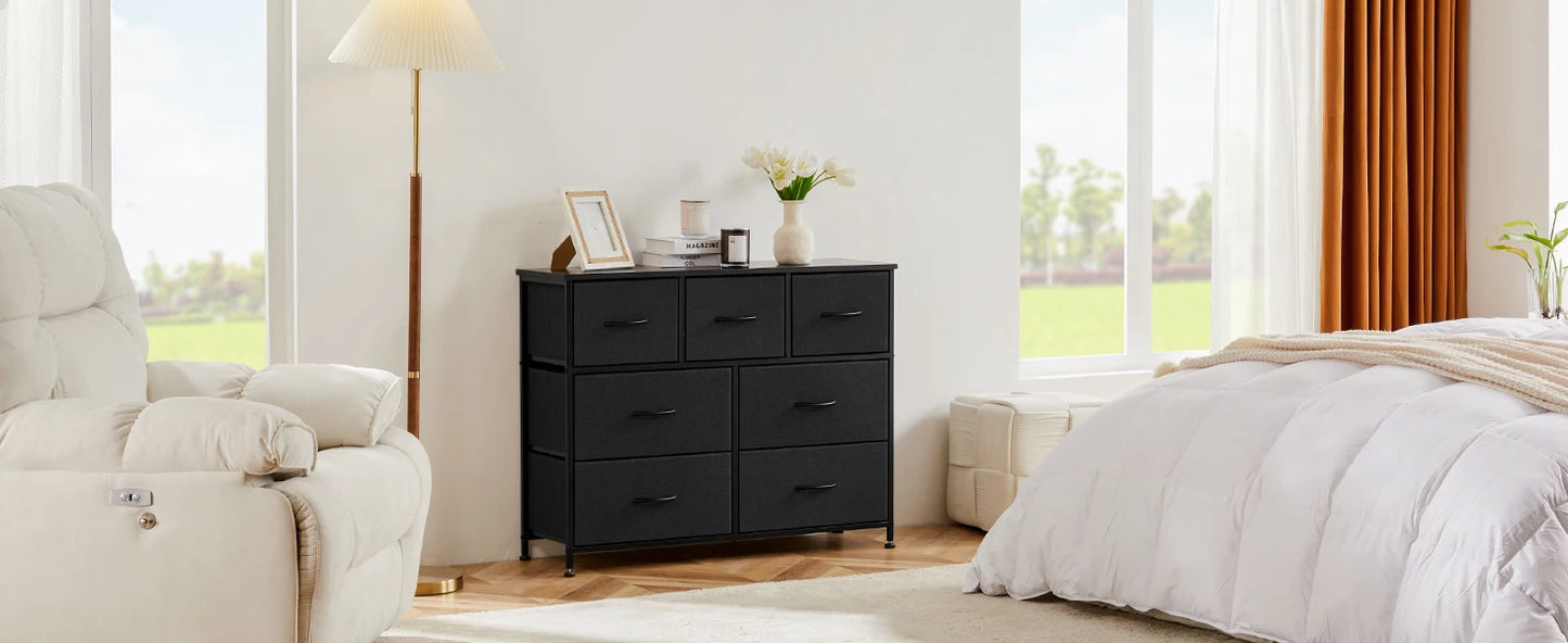 Modern 7-Drawer Fabric Dresser with Metal Frame