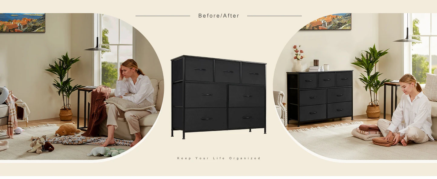 Modern 7-Drawer Fabric Dresser with Metal Frame