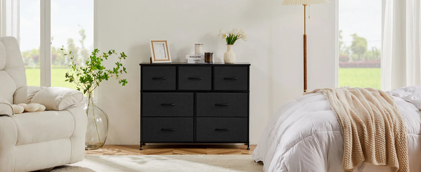 Modern 7-Drawer Fabric Dresser with Metal Frame
