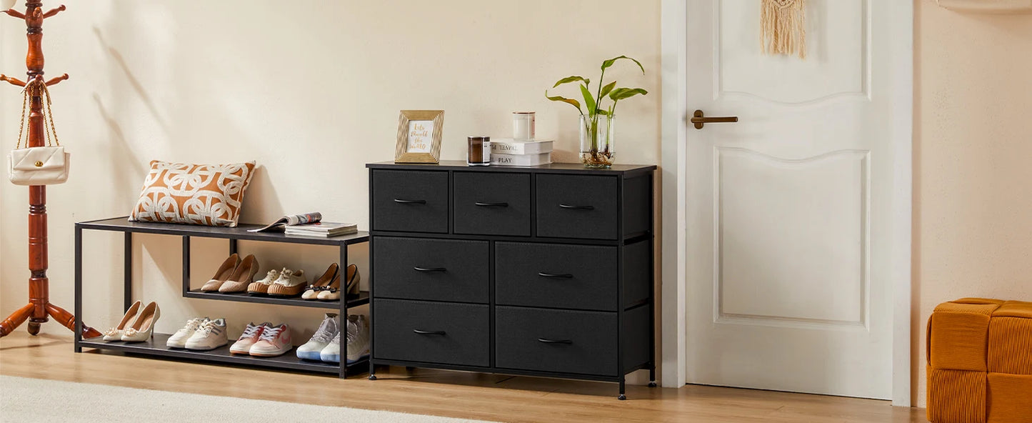 Modern 7-Drawer Fabric Dresser with Metal Frame