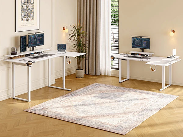 L-Shaped Corner Gaming Desk with Monitor Riser