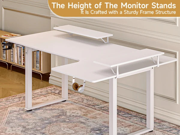 L-Shaped Corner Gaming Desk with Monitor Riser