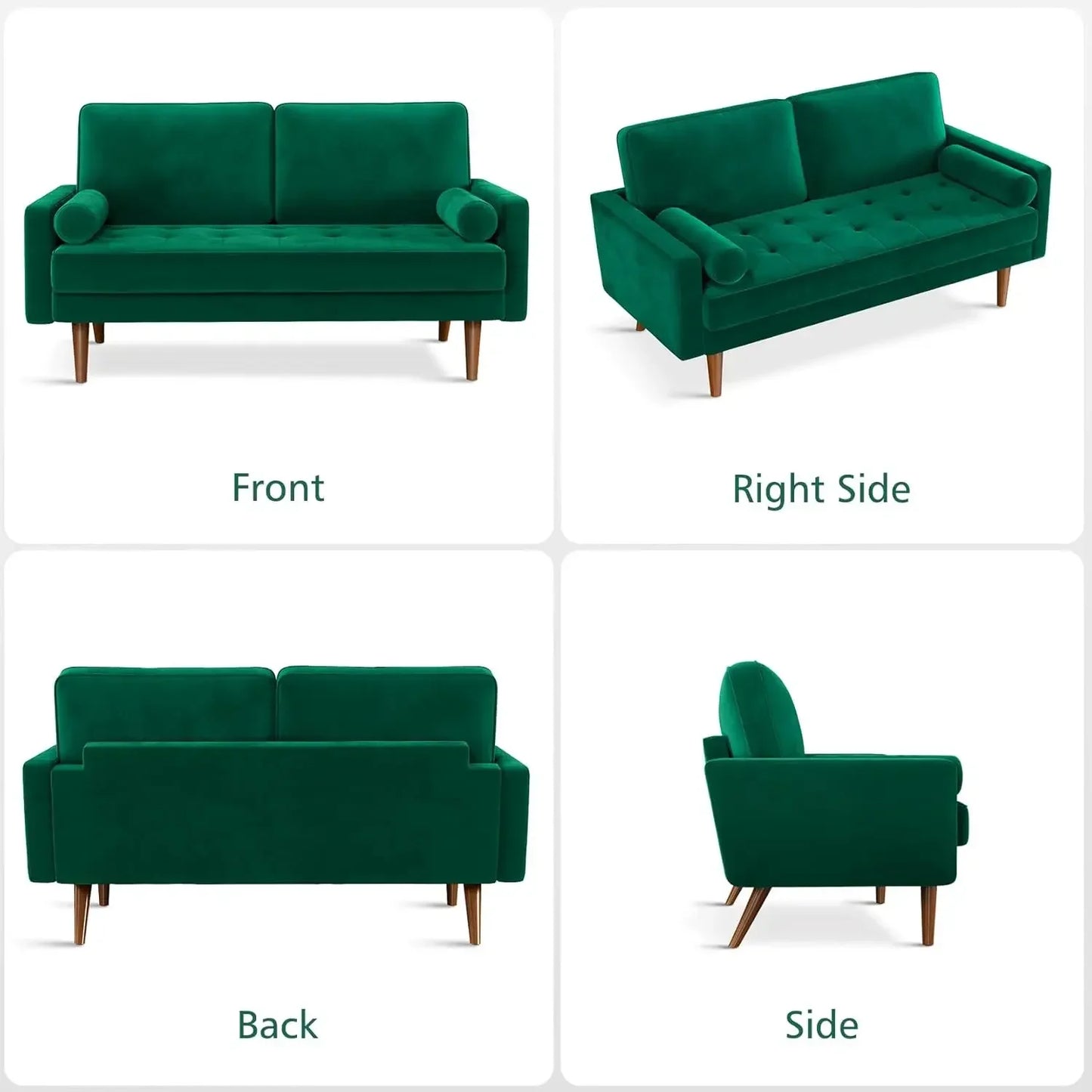 Velvet Couch Small Couch Love Seat Sofa with Tufted Seat, Mid Century Modern Couch for Living Room, Bedroom, Office