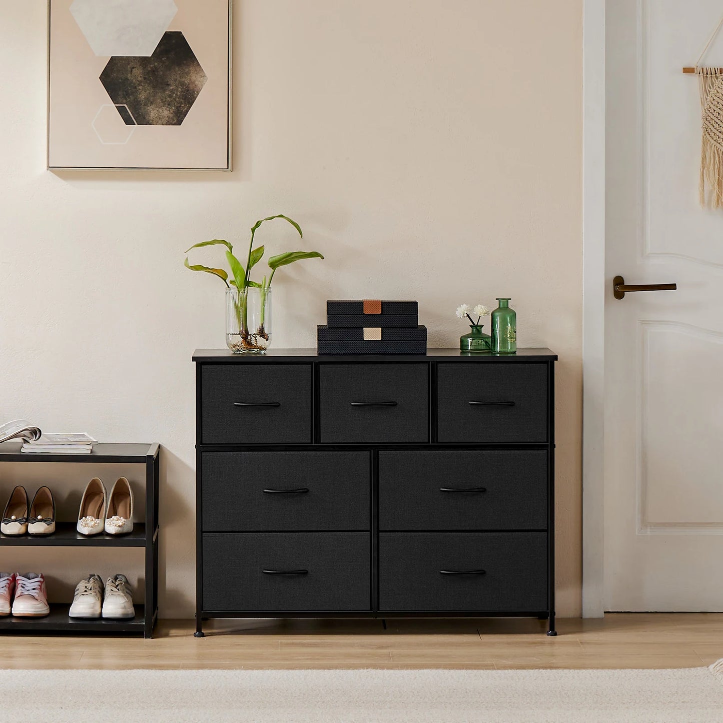 Modern 7-Drawer Fabric Dresser with Metal Frame