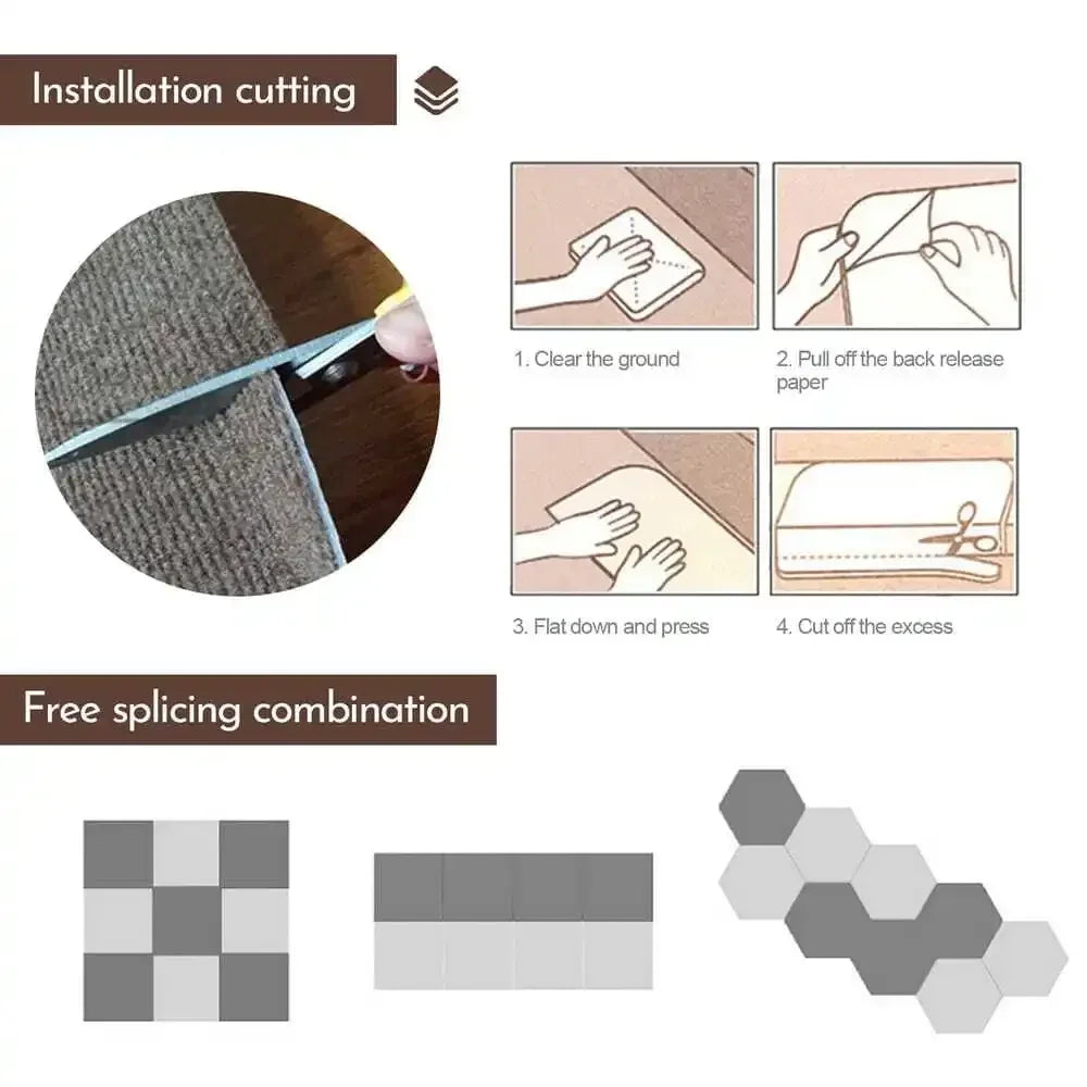 50PCS Self Adhesive Carpet Floor Tiles Sticker Square Rugs Peel and Stick Mat DIY Flooring Kitchen Dining Room Bedroom HomeDecor