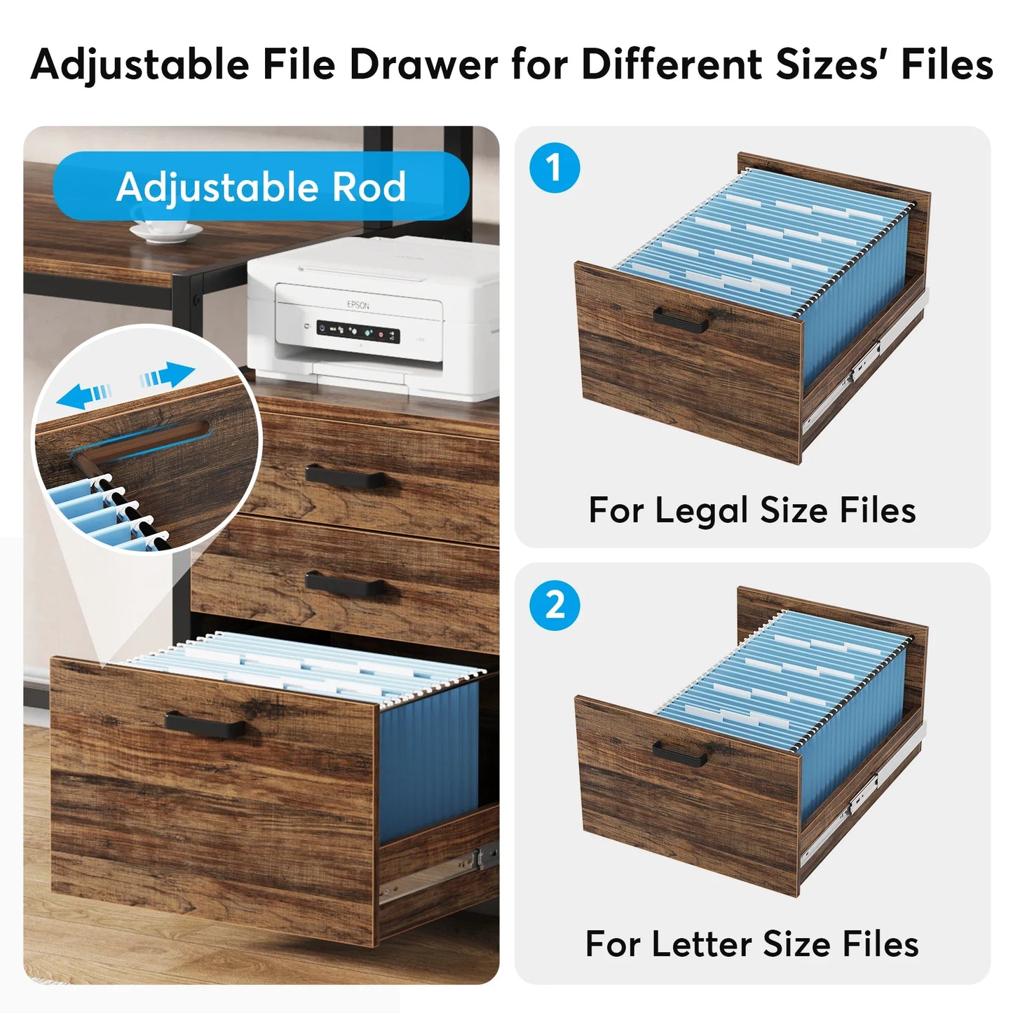 Desk with Monitor Shelf and 3-Drawer Storage Cabinet