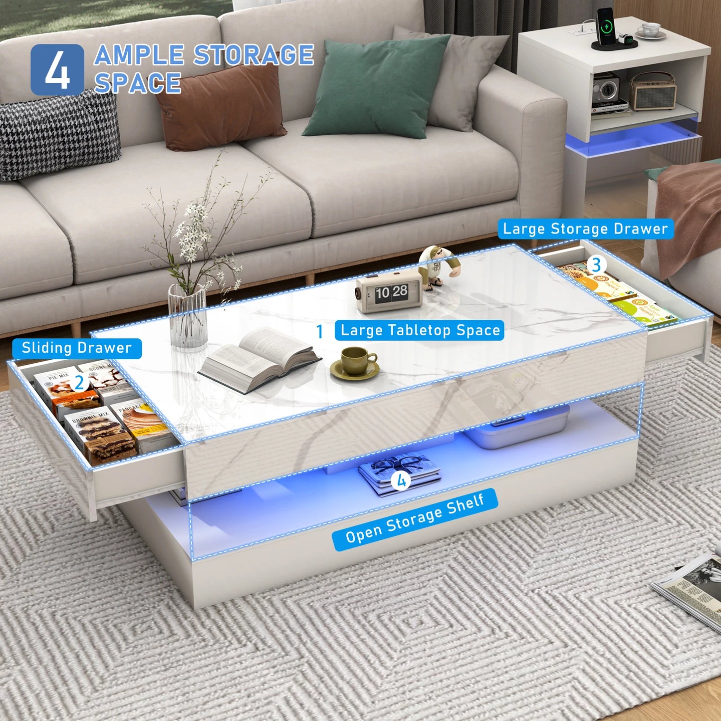 Modern White LED Coffee Table