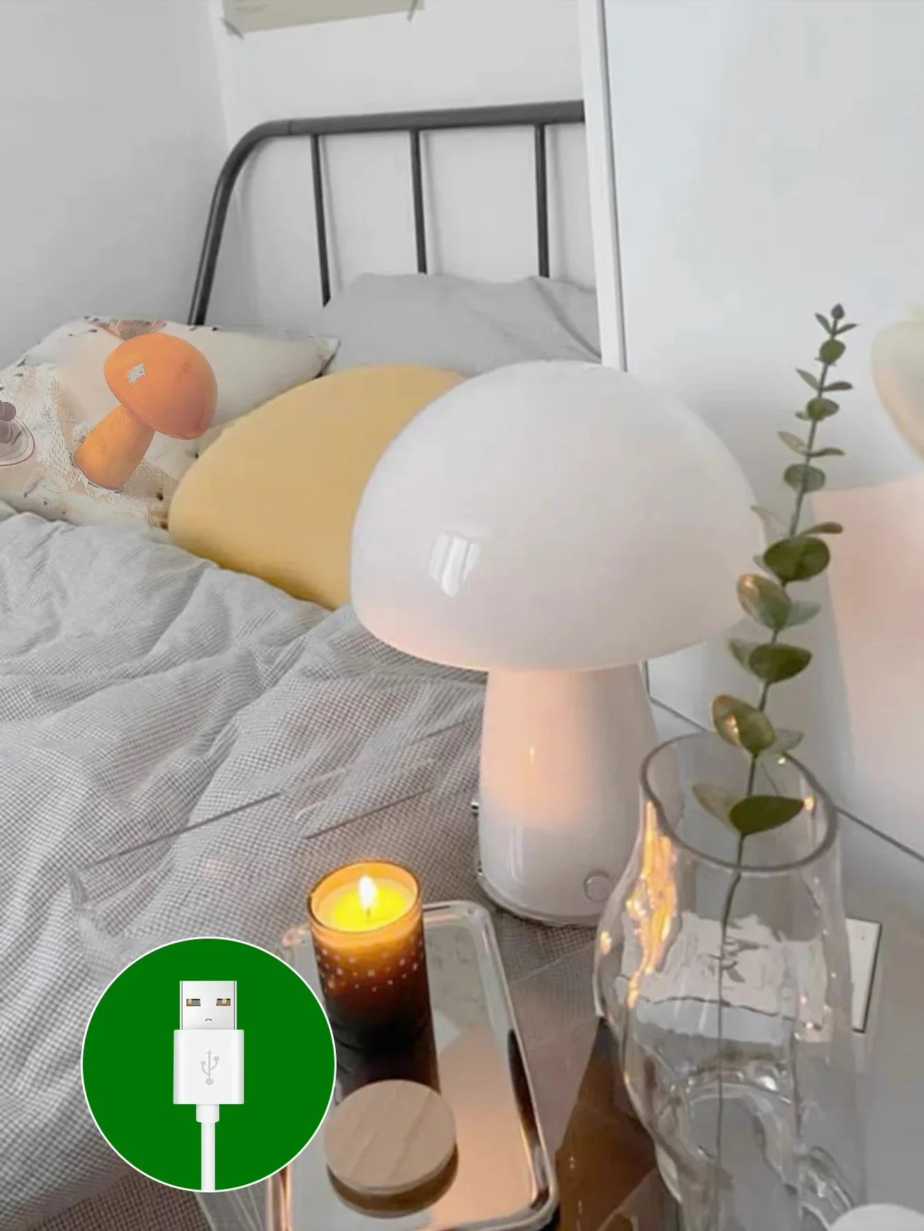 Korean Style USB Plug LED Mushroom Light Tri Color Dimming Living Room Bedroom Bedside Atmosphere Eye Protection Night Light