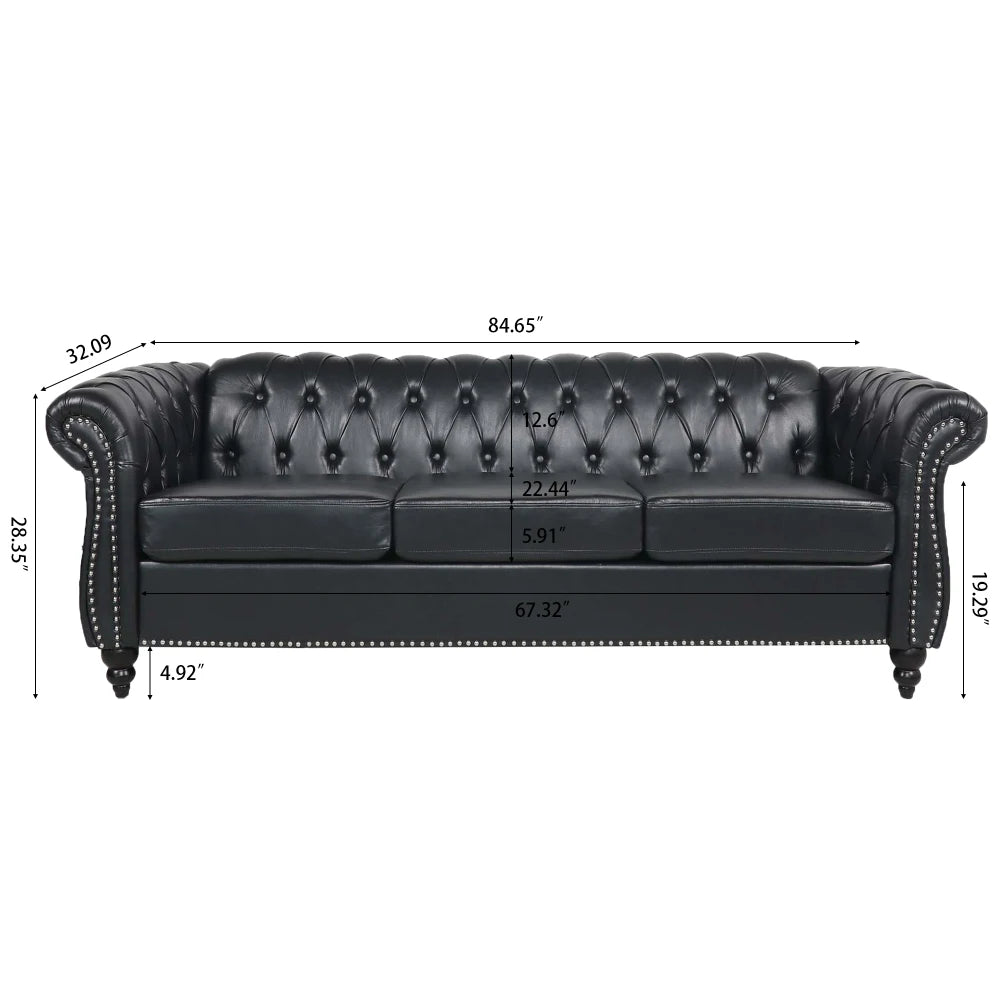 PU Rolled Arm Chesterfield Three Seater Sofa. Home Furniture Luxury Modern Sofa Furniture Living Room