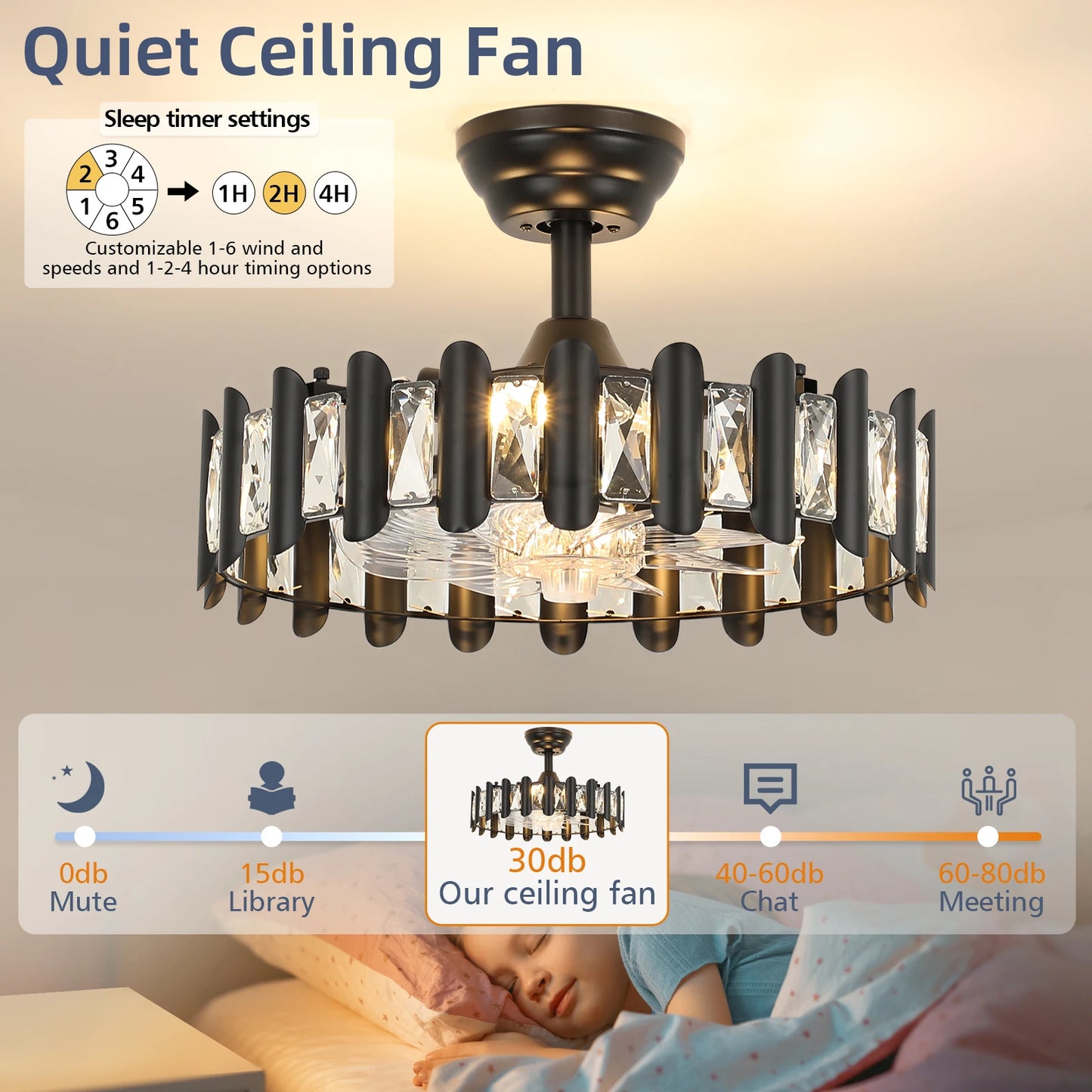 17.7-Inch Black Luxury Ceiling Fan Light With Remote Control & Timing – Ideal For Living/Bedroom