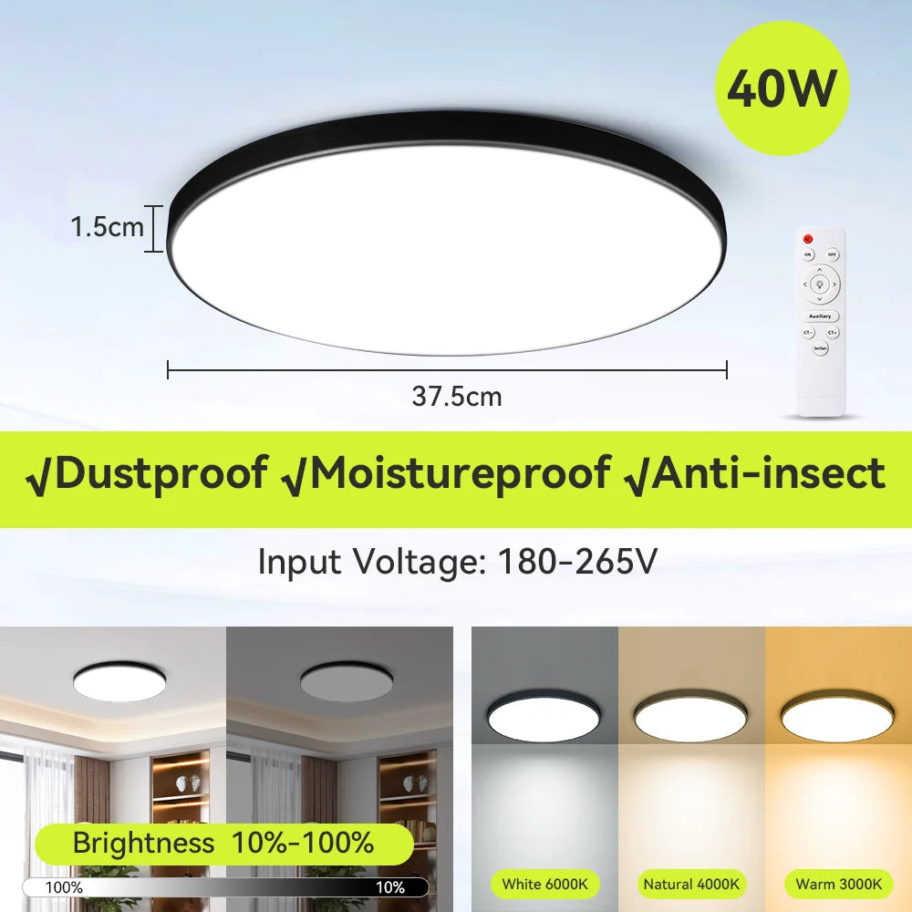Modern Ceiling Lamps Remote Control Led Ceiling Light Dimmable 50W LED Panel Lamp Light Fixture for Kitchen Bedroom Living Room
