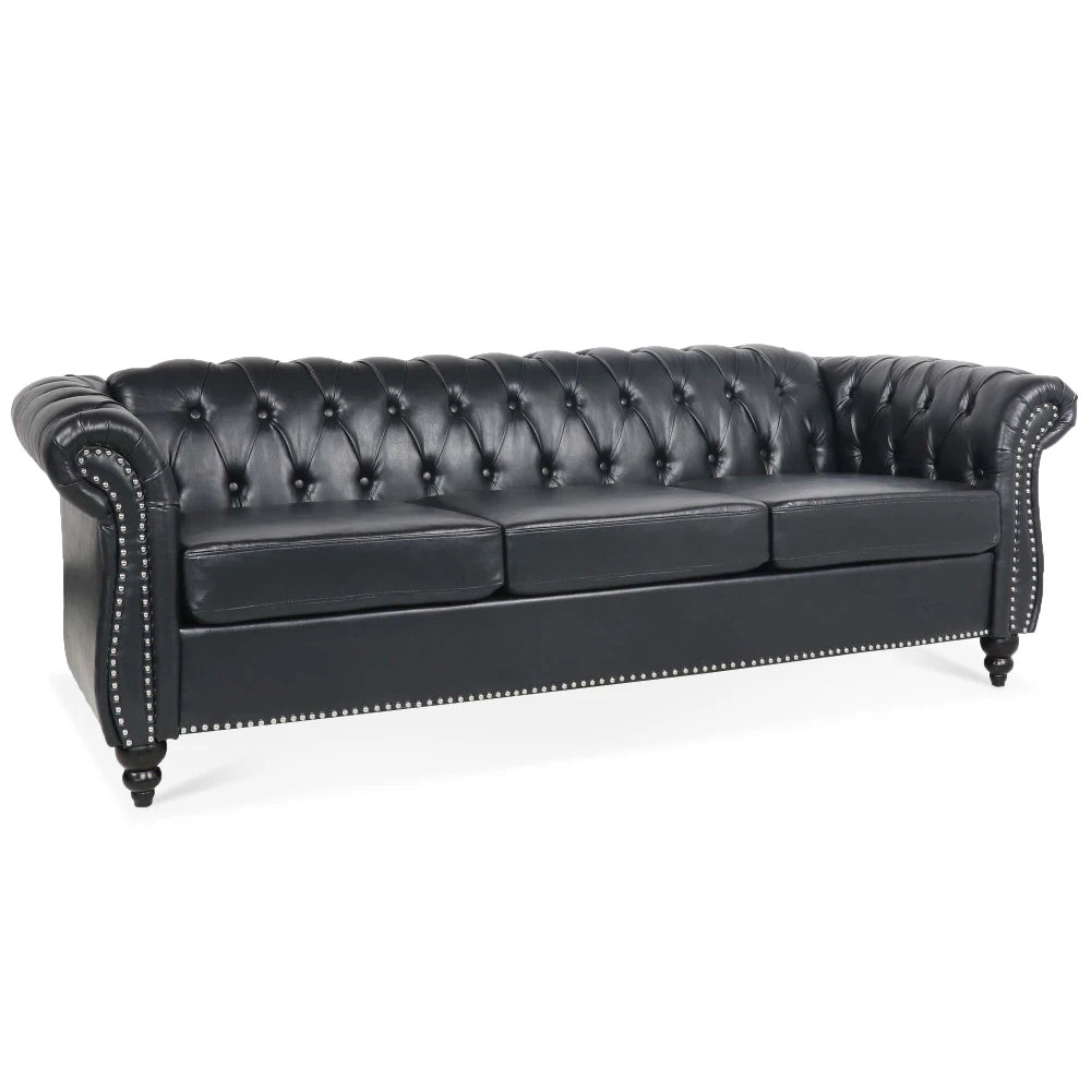 PU Rolled Arm Chesterfield Three Seater Sofa. Home Furniture Luxury Modern Sofa Furniture Living Room