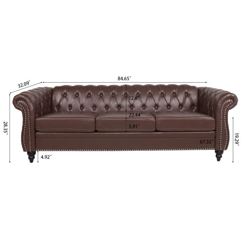 PU Rolled Arm Chesterfield Three Seater Sofa. Home Furniture Luxury Modern Sofa Furniture Living Room