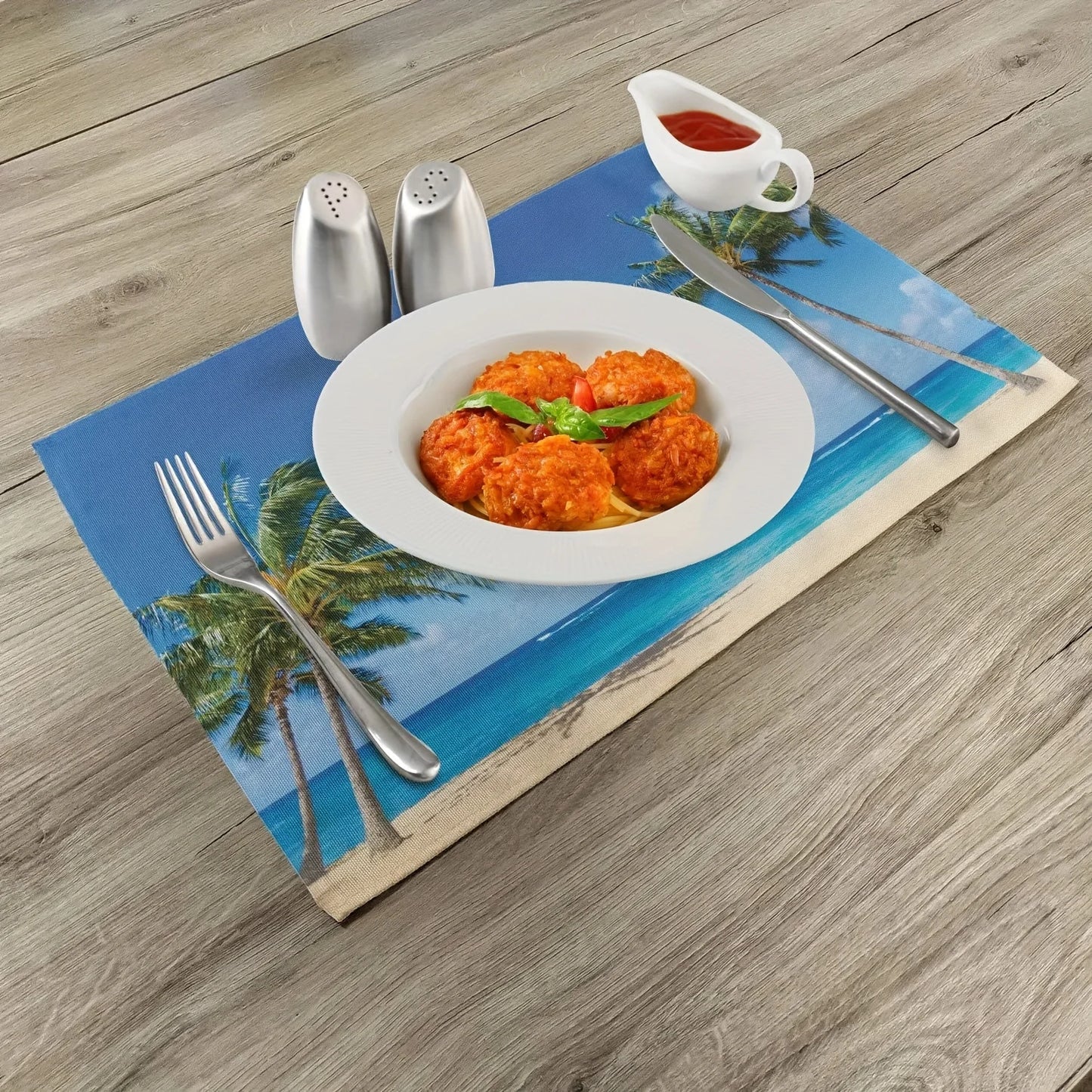 4pcs Tropical Beach Palm Tree Placemats Dining Table Decor Ocean Scene Kitchen Mat For Home & Restaurant Outdoor Party Decor