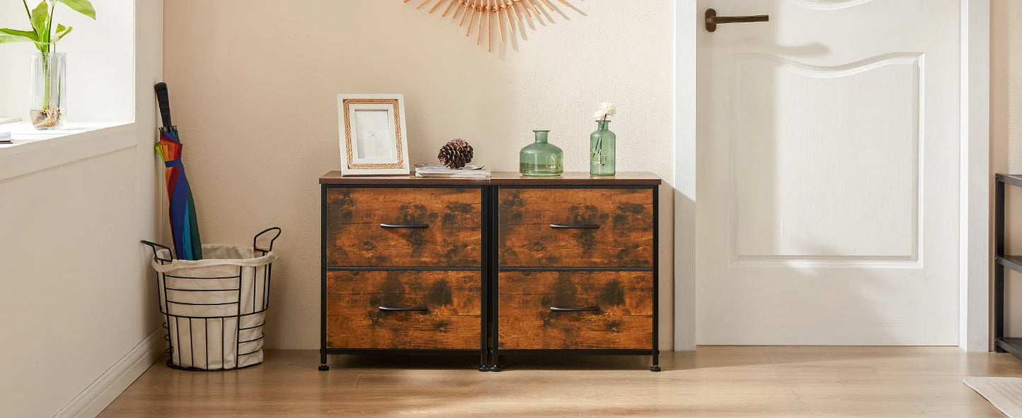 Modern 2-Drawer Nightstand with Fabric Drawers
