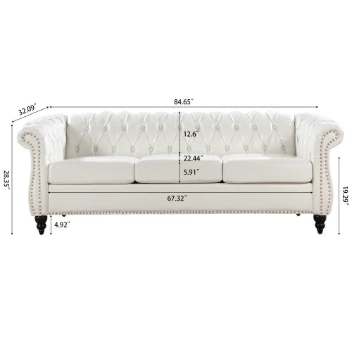 PU Rolled Arm Chesterfield Three Seater Sofa. Home Furniture Luxury Modern Sofa Furniture Living Room