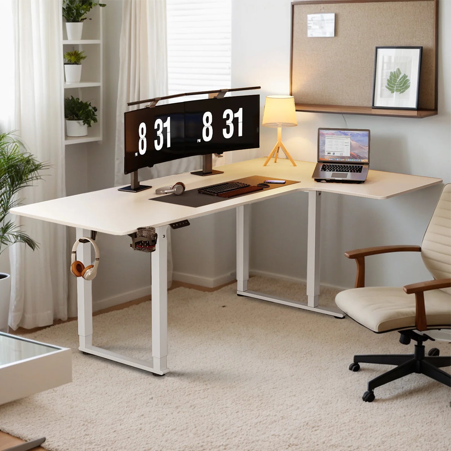 L-Shaped Corner Gaming Desk with Monitor Riser