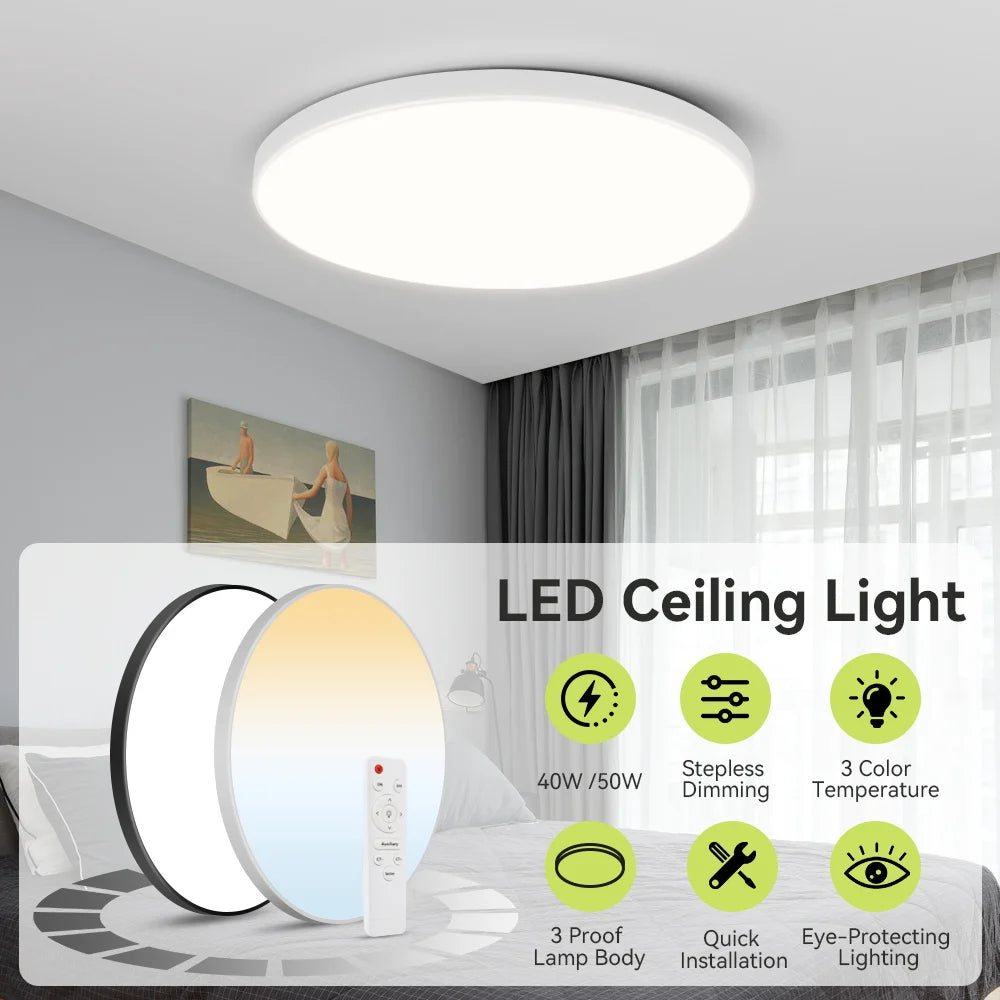 Modern Ceiling Lamps Remote Control Led Ceiling Light Dimmable 50W LED Panel Lamp Light Fixture for Kitchen Bedroom Living Room
