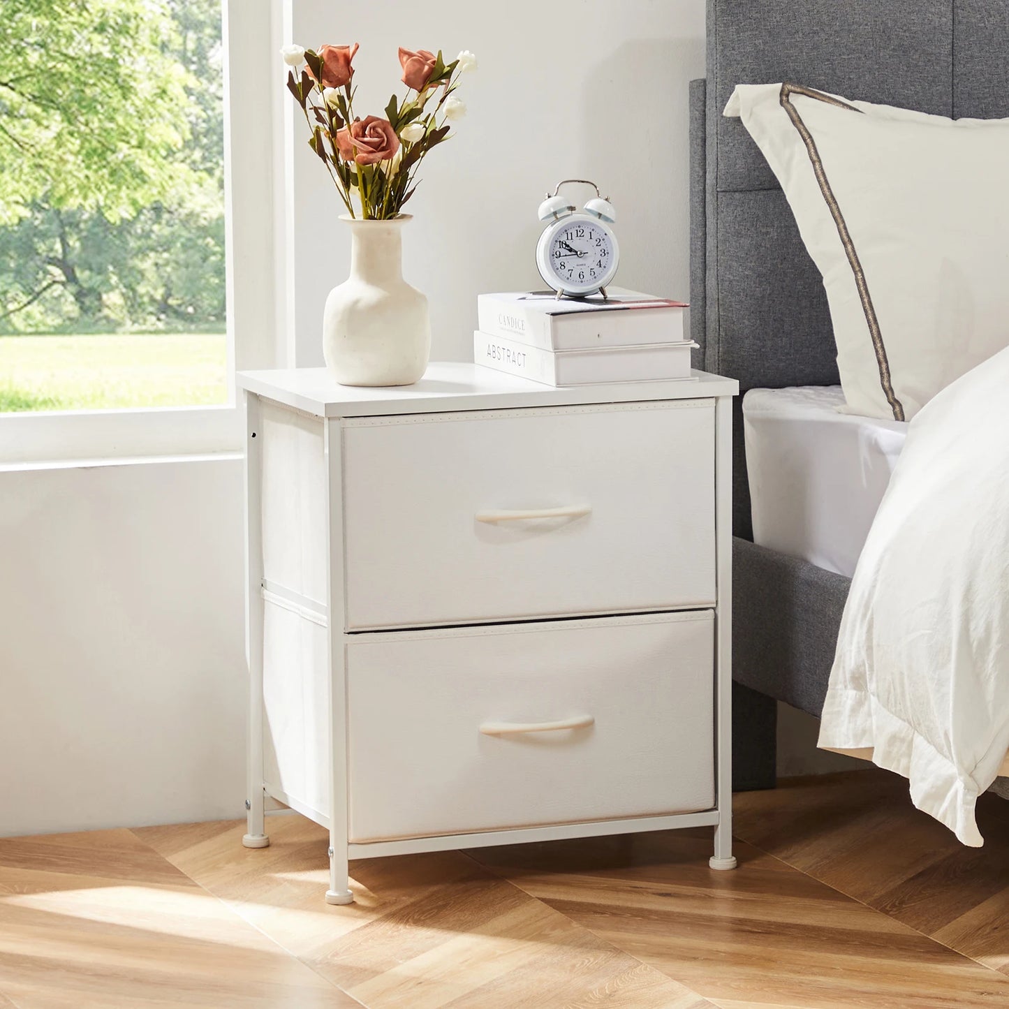 Modern 2-Drawer Nightstand with Fabric Drawers