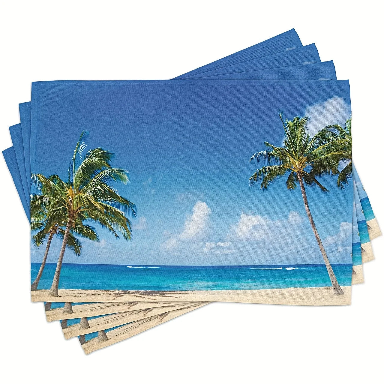 4pcs Tropical Beach Palm Tree Placemats Dining Table Decor Ocean Scene Kitchen Mat For Home & Restaurant Outdoor Party Decor