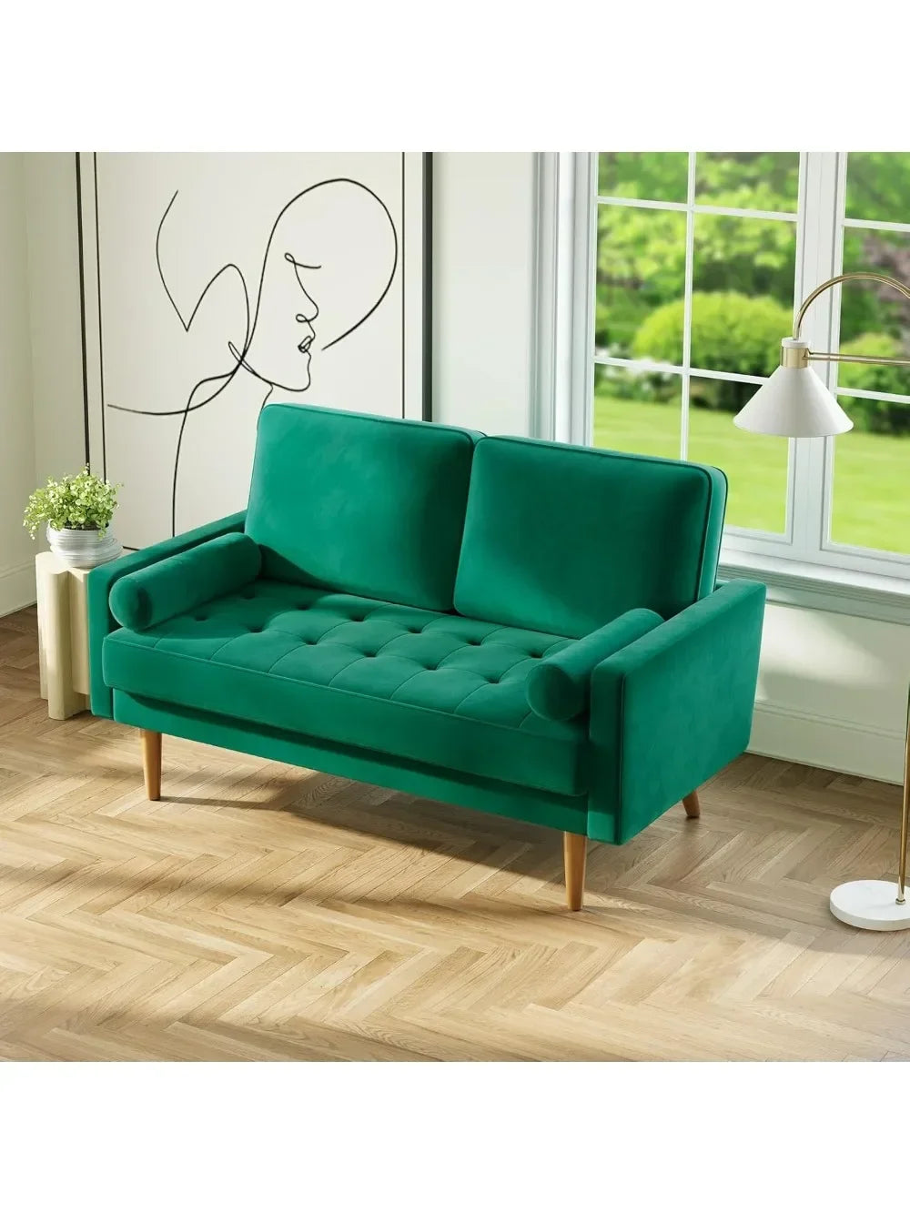 Velvet Couch Small Couch Love Seat Sofa with Tufted Seat, Mid Century Modern Couch for Living Room, Bedroom, Office