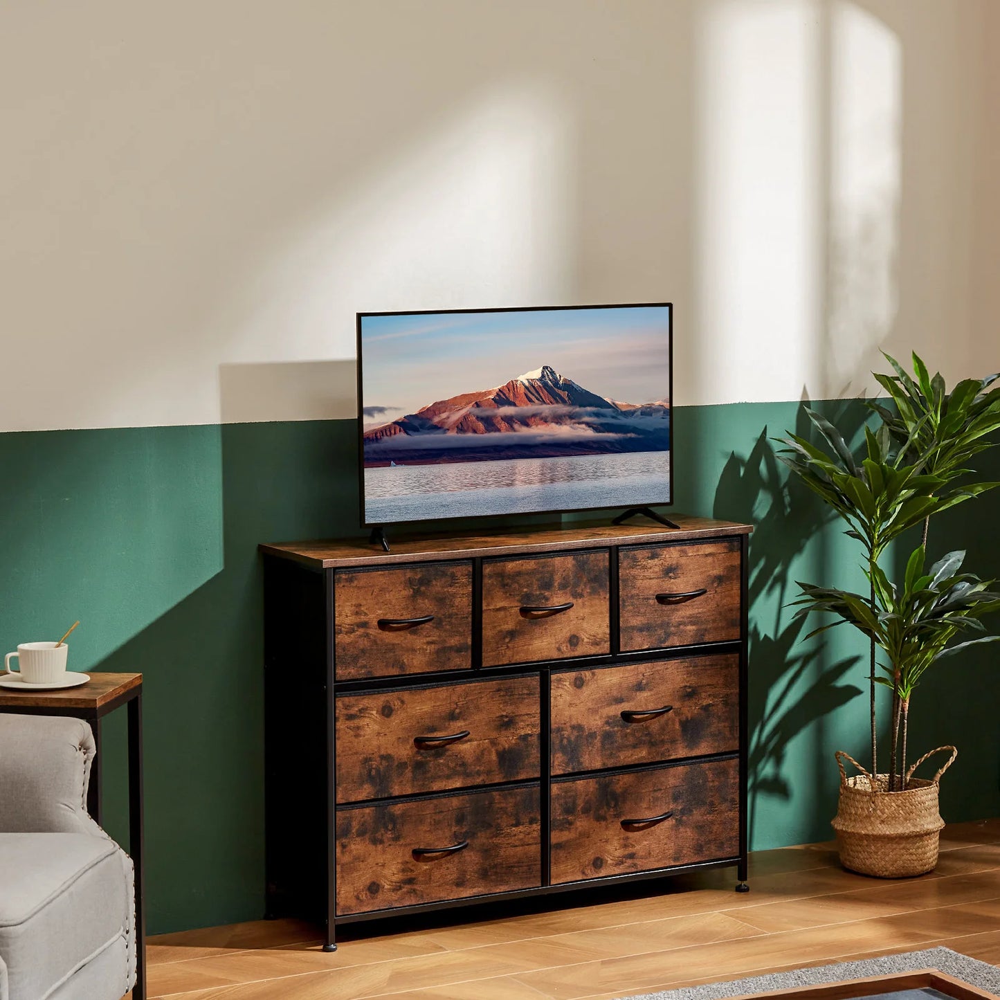 Modern 7-Drawer Fabric Dresser with Metal Frame