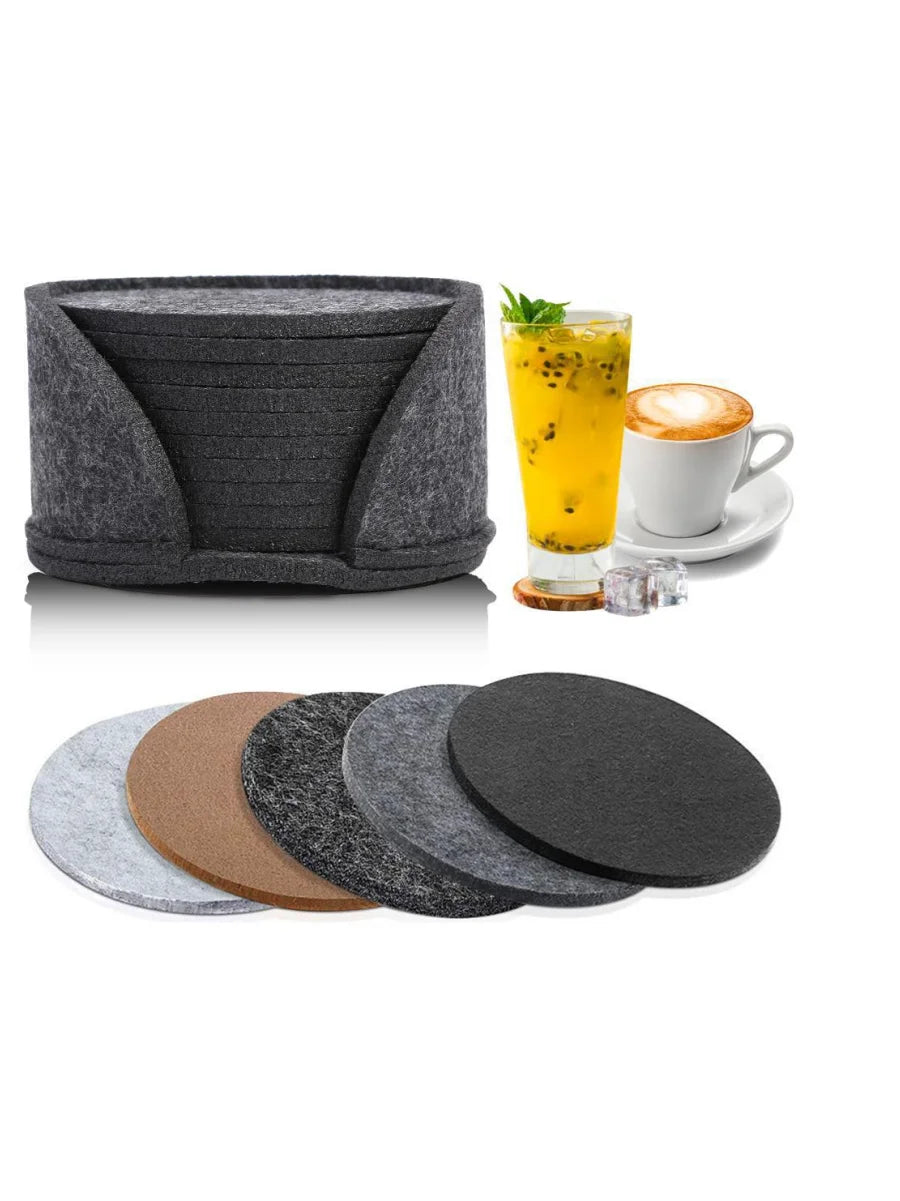 11pcs Round Felt Coaster Dining Table Protector Pad Heat Resistant Cup Mat Coffee Tea Hot Drink Mug Placemat Kitchen Accessories