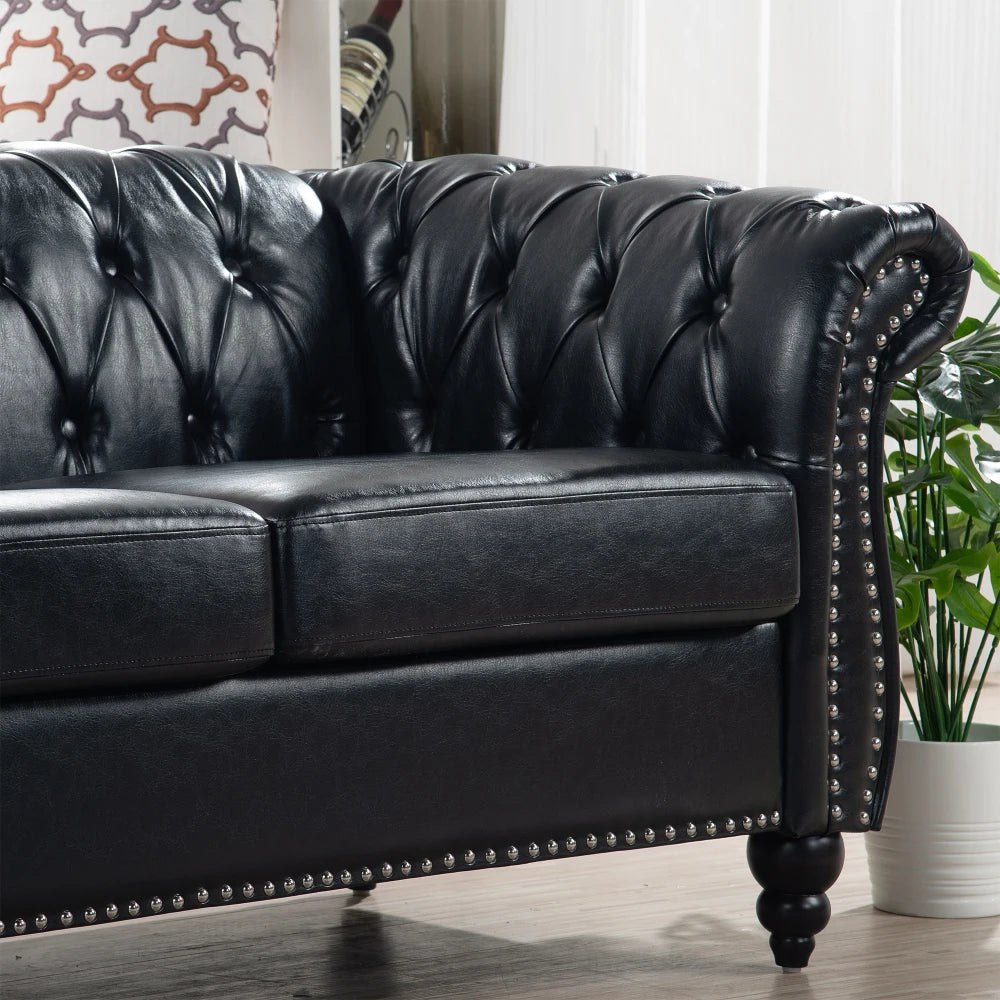 PU Rolled Arm Chesterfield Three Seater Sofa. Home Furniture Luxury Modern Sofa Furniture Living Room