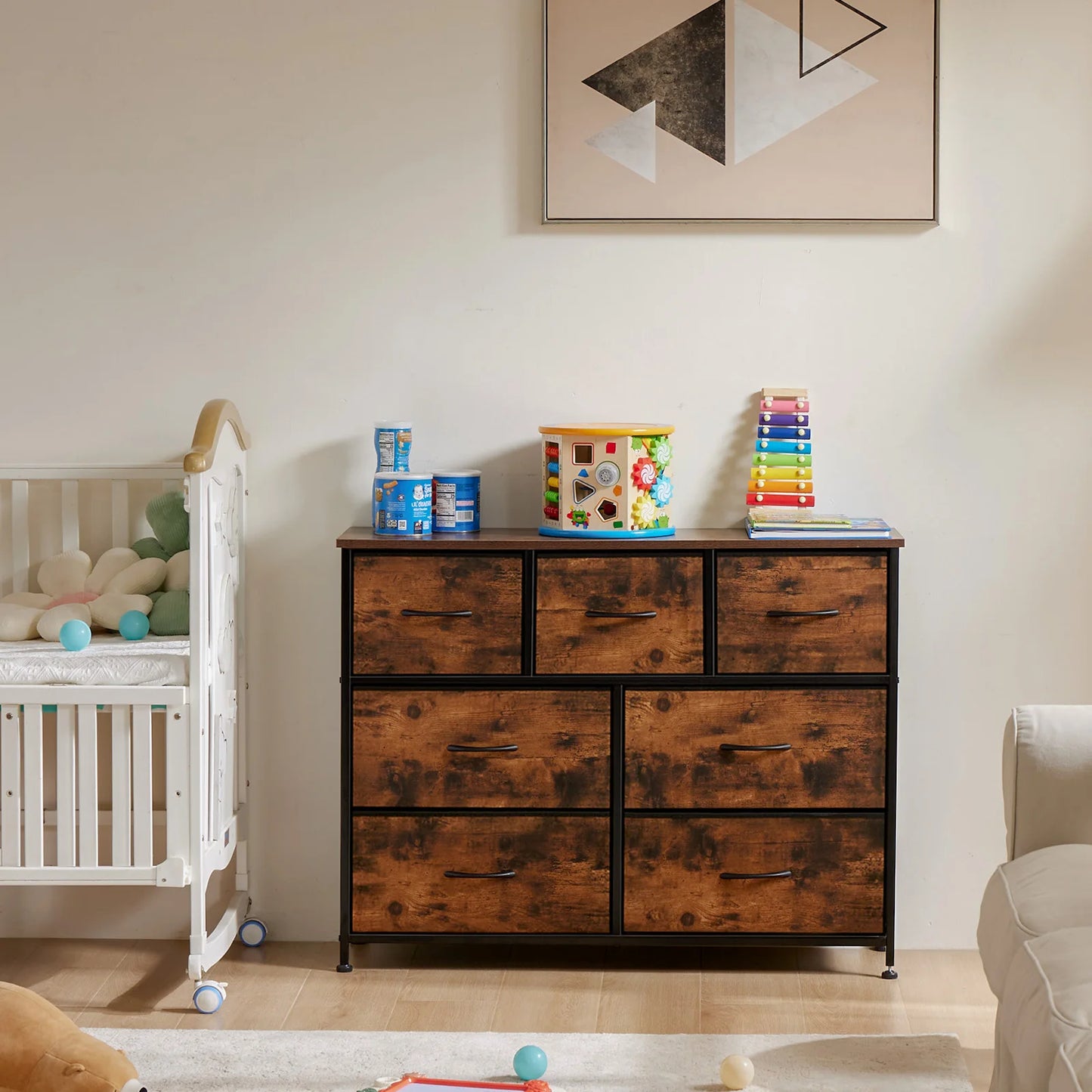 Modern 7-Drawer Fabric Dresser with Metal Frame