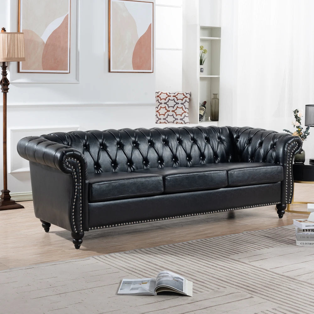 PU Rolled Arm Chesterfield Three Seater Sofa. Home Furniture Luxury Modern Sofa Furniture Living Room