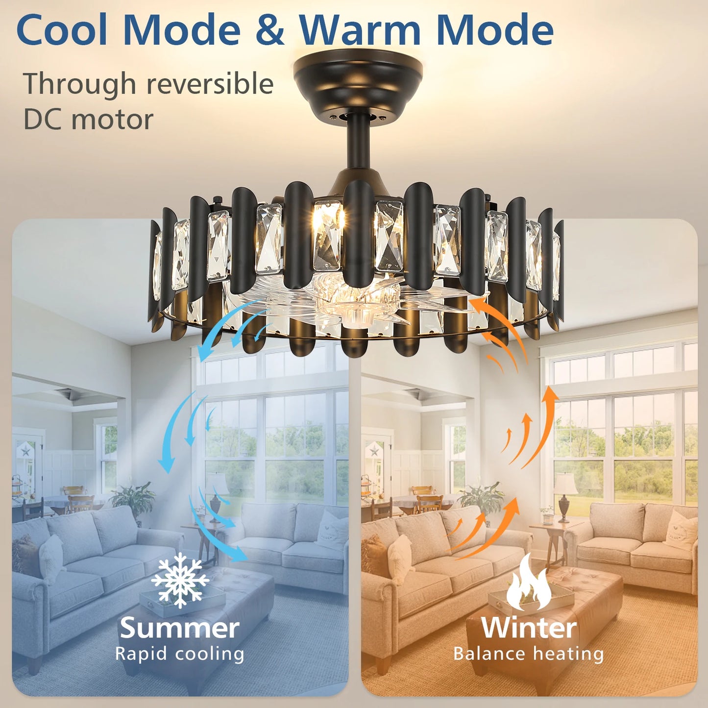17.7-Inch Black Luxury Ceiling Fan Light With Remote Control & Timing – Ideal For Living/Bedroom