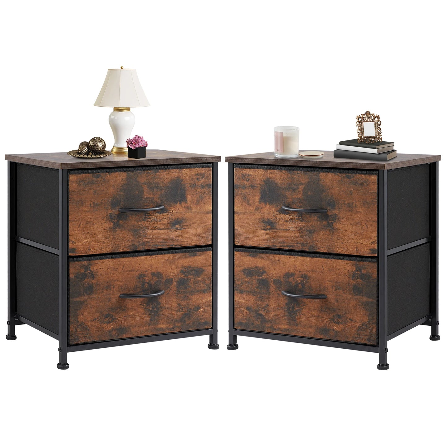 Modern 2-Drawer Nightstand with Fabric Drawers