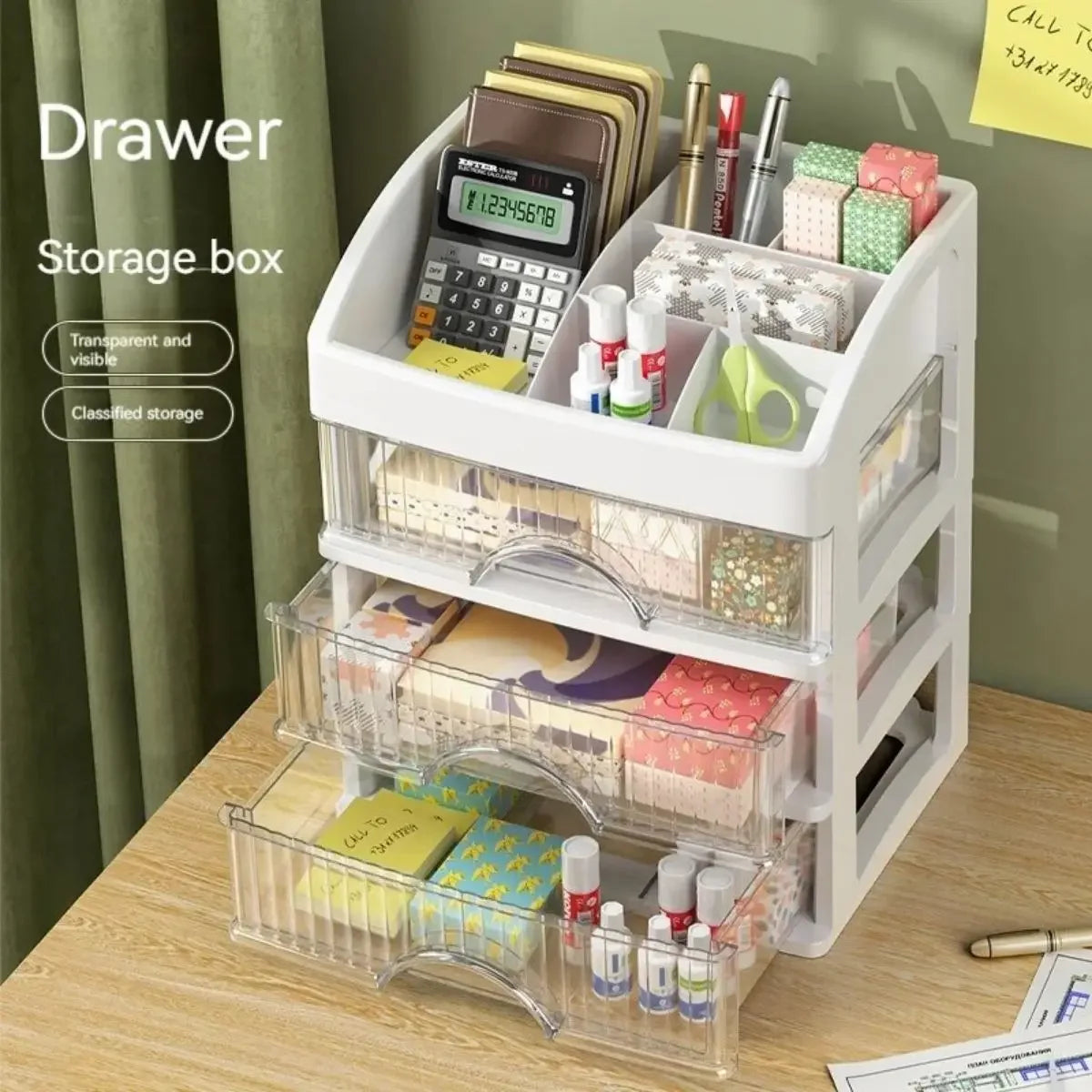 Multi-Layer Desktop Cosmetic Storage Box with Drawers