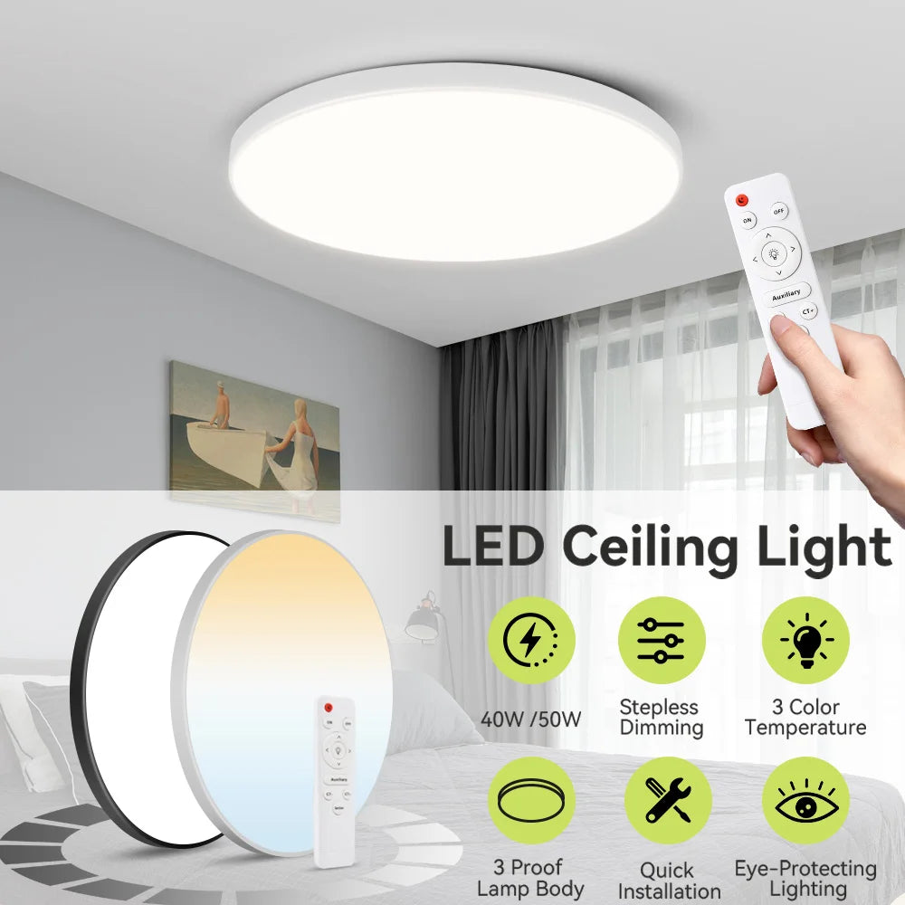 Modern Ceiling Lamps Remote Control Led Ceiling Light Dimmable 50W LED Panel Lamp Light Fixture for Kitchen Bedroom Living Room