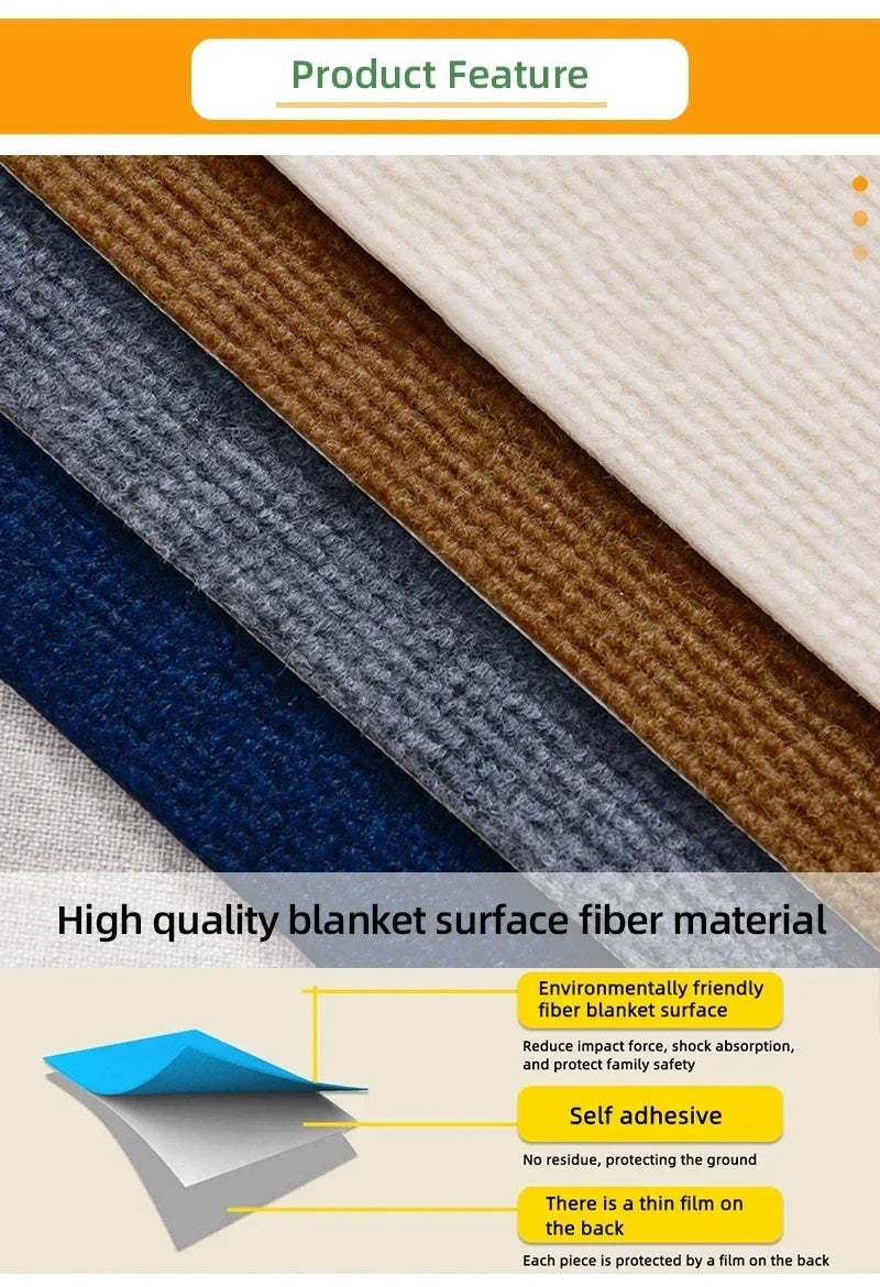 50PCS Self Adhesive Carpet Floor Tiles Sticker Square Rugs Peel and Stick Mat DIY Flooring Kitchen Dining Room Bedroom HomeDecor
