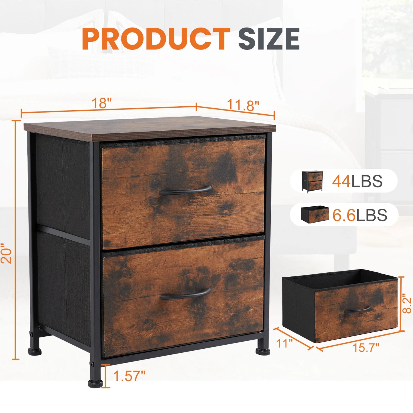 Modern 2-Drawer Nightstand with Fabric Drawers