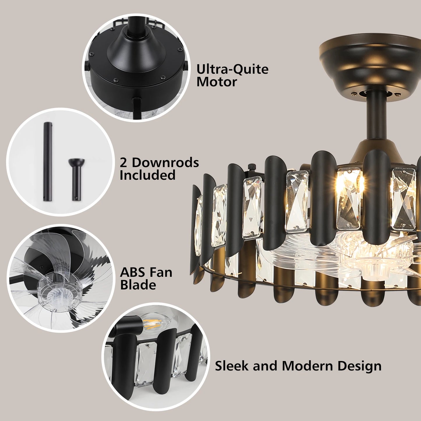 17.7-Inch Black Luxury Ceiling Fan Light With Remote Control & Timing – Ideal For Living/Bedroom