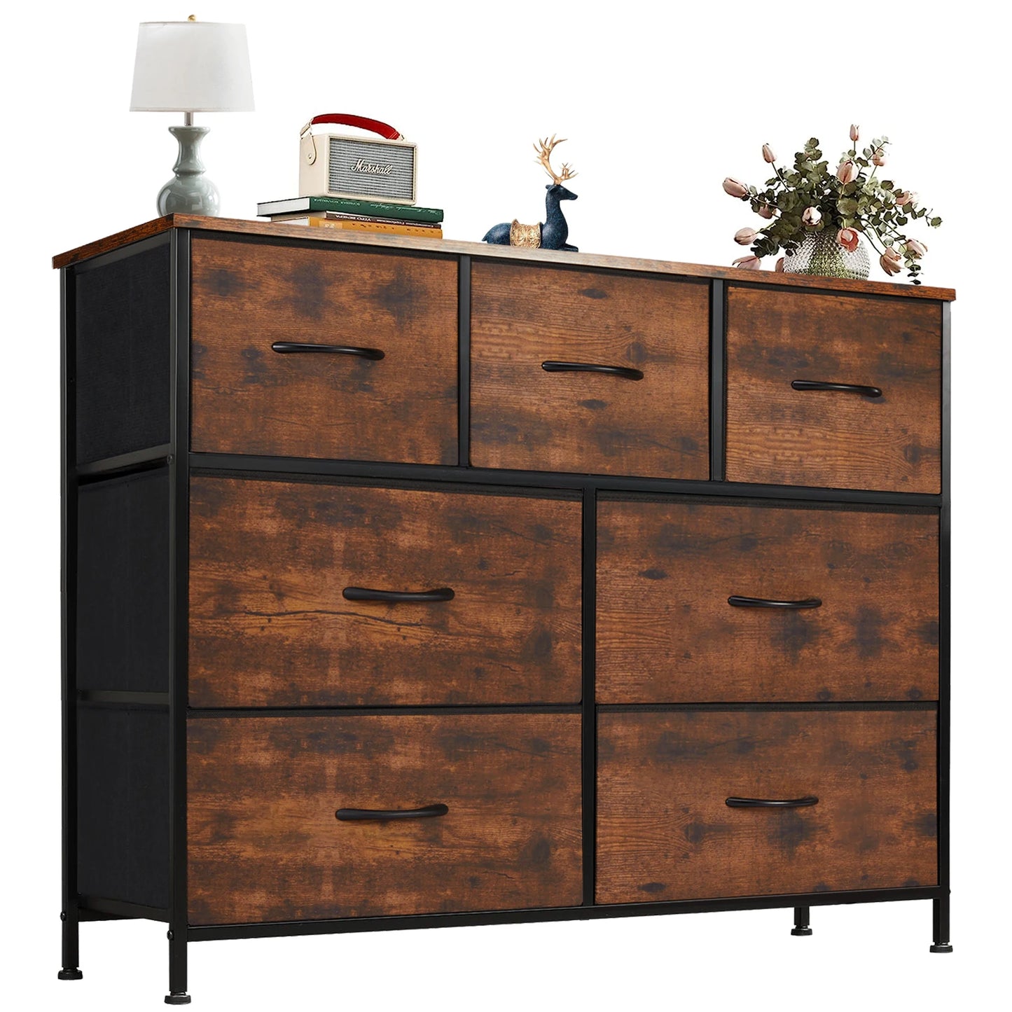 Modern 7-Drawer Fabric Dresser with Metal Frame