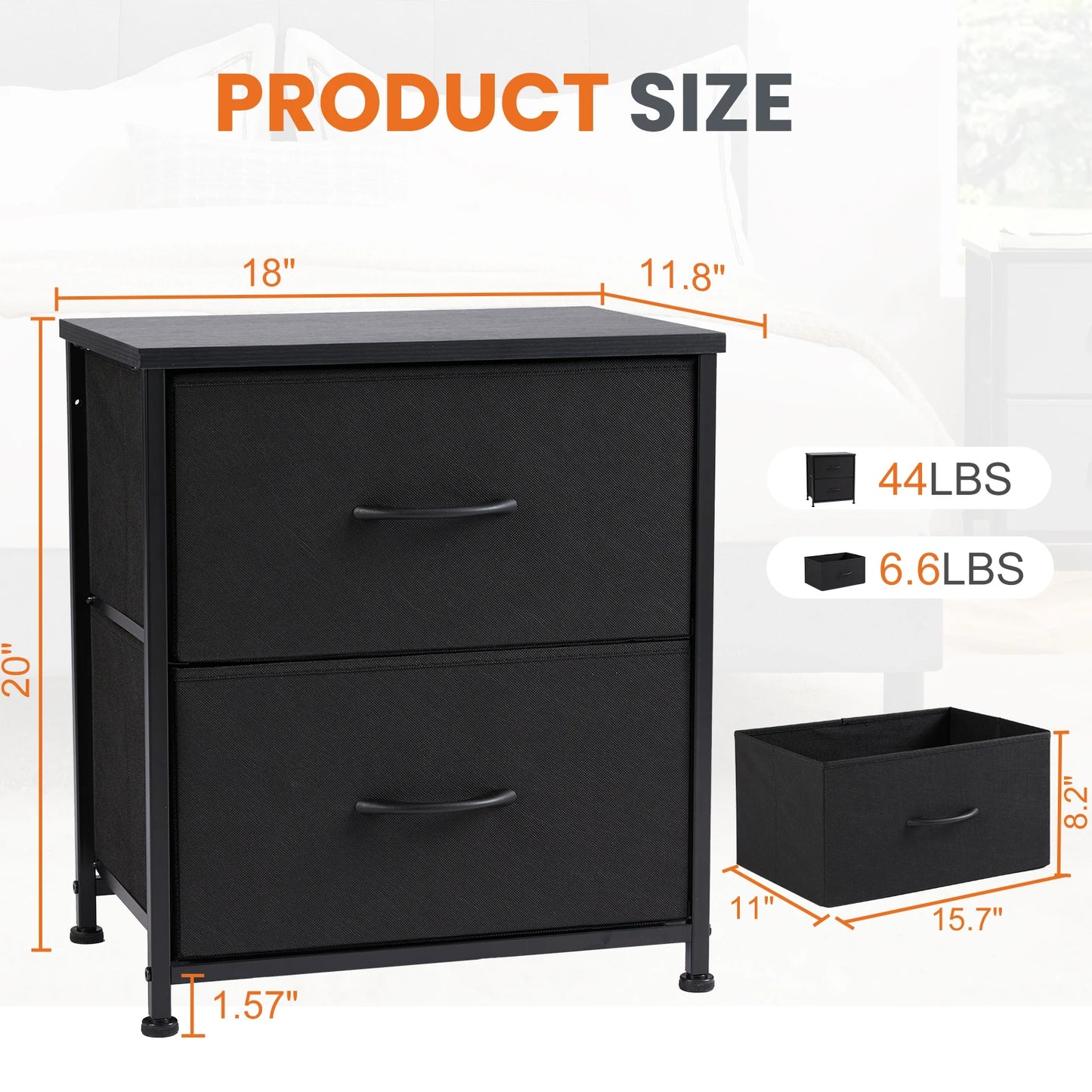 Modern 2-Drawer Nightstand with Fabric Drawers