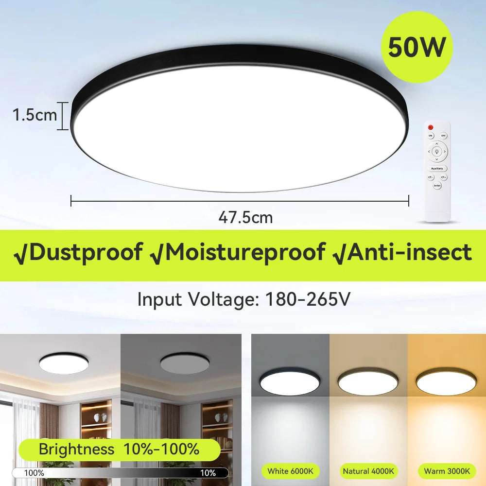 Modern Ceiling Lamps Remote Control Led Ceiling Light Dimmable 50W LED Panel Lamp Light Fixture for Kitchen Bedroom Living Room