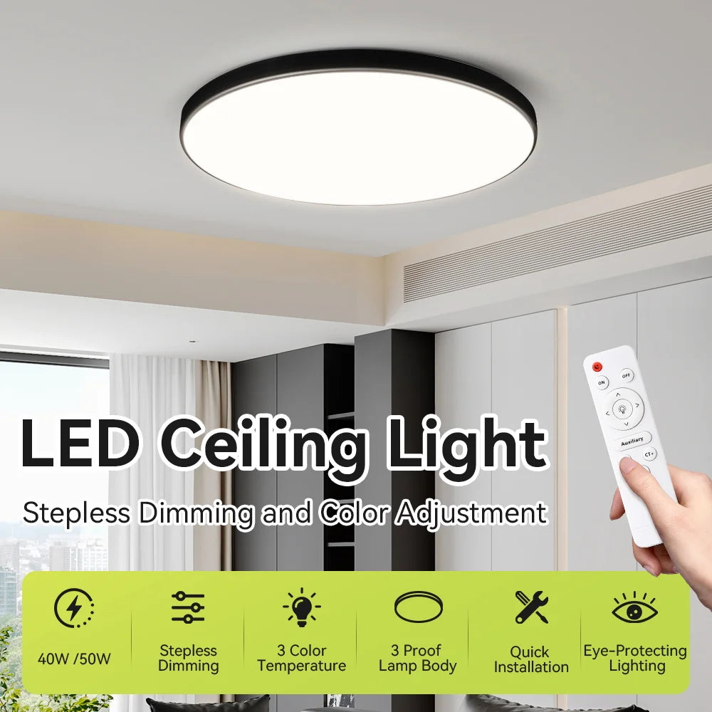 Modern Ceiling Lamps Remote Control Led Ceiling Light Dimmable 50W LED Panel Lamp Light Fixture for Kitchen Bedroom Living Room