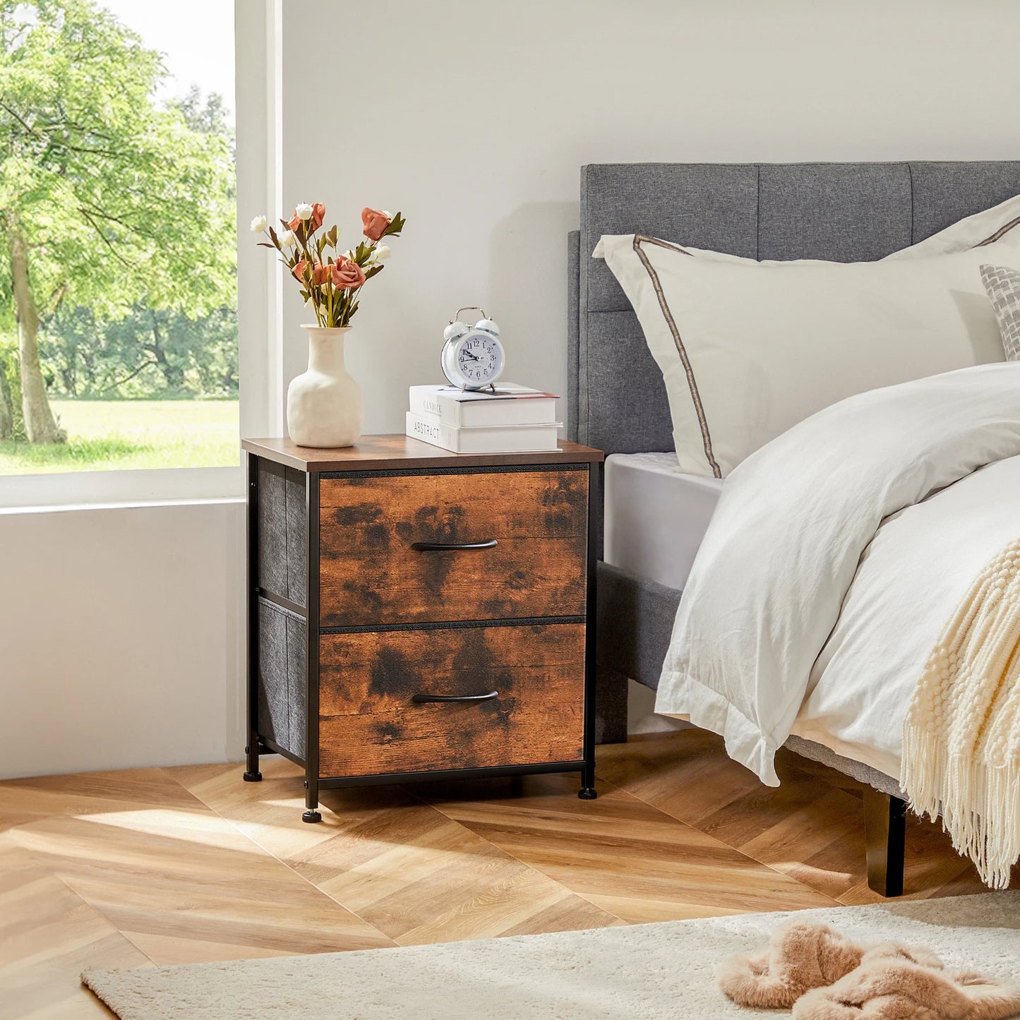 Modern 2-Drawer Nightstand with Fabric Drawers