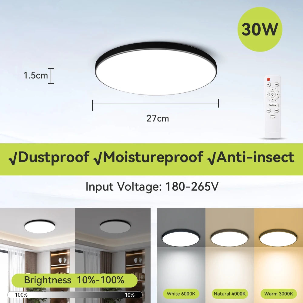Modern Ceiling Lamps Remote Control Led Ceiling Light Dimmable 50W LED Panel Lamp Light Fixture for Kitchen Bedroom Living Room
