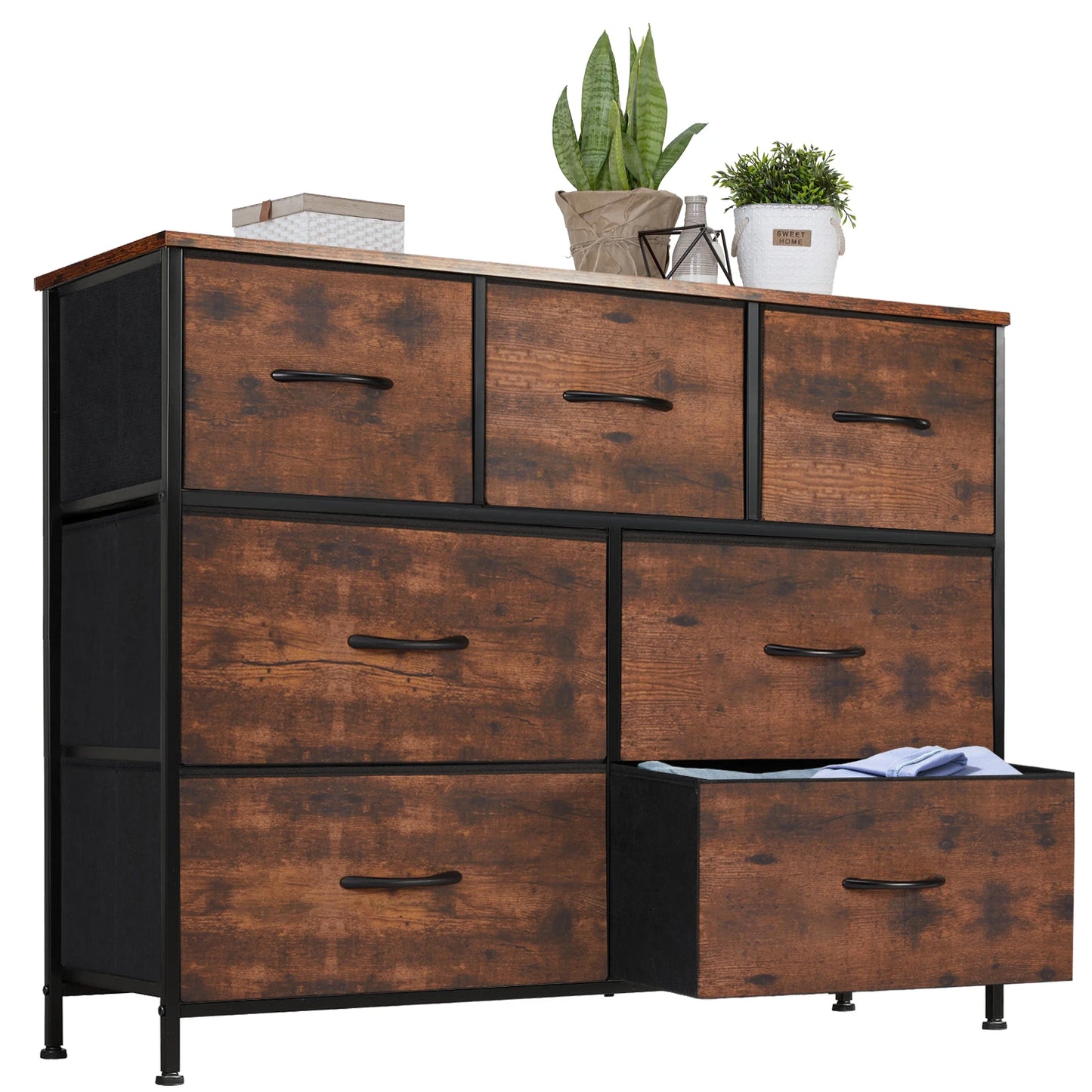 Modern 7-Drawer Fabric Dresser with Metal Frame