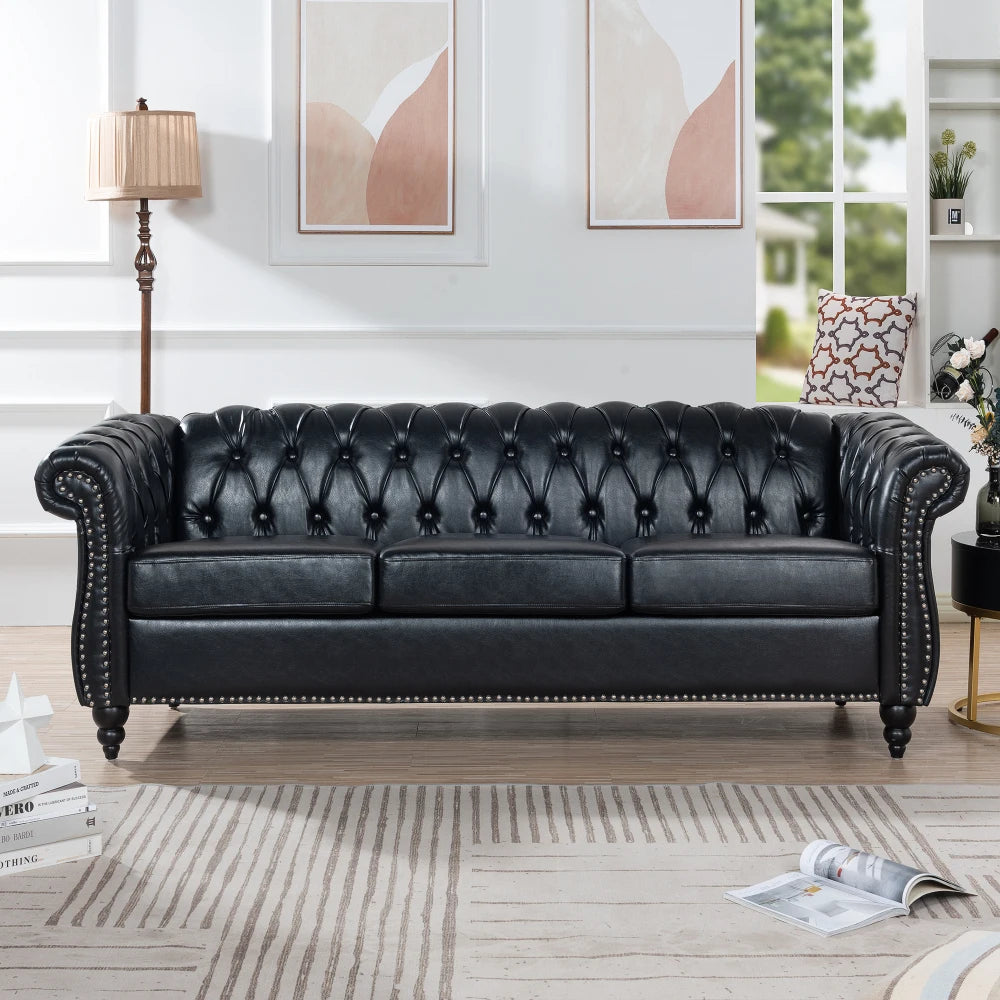 PU Rolled Arm Chesterfield Three Seater Sofa. Home Furniture Luxury Modern Sofa Furniture Living Room
