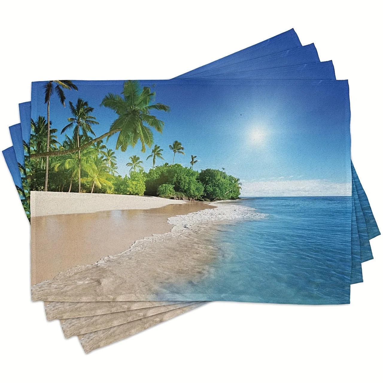 4pcs Tropical Beach Palm Tree Placemats Dining Table Decor Ocean Scene Kitchen Mat For Home & Restaurant Outdoor Party Decor