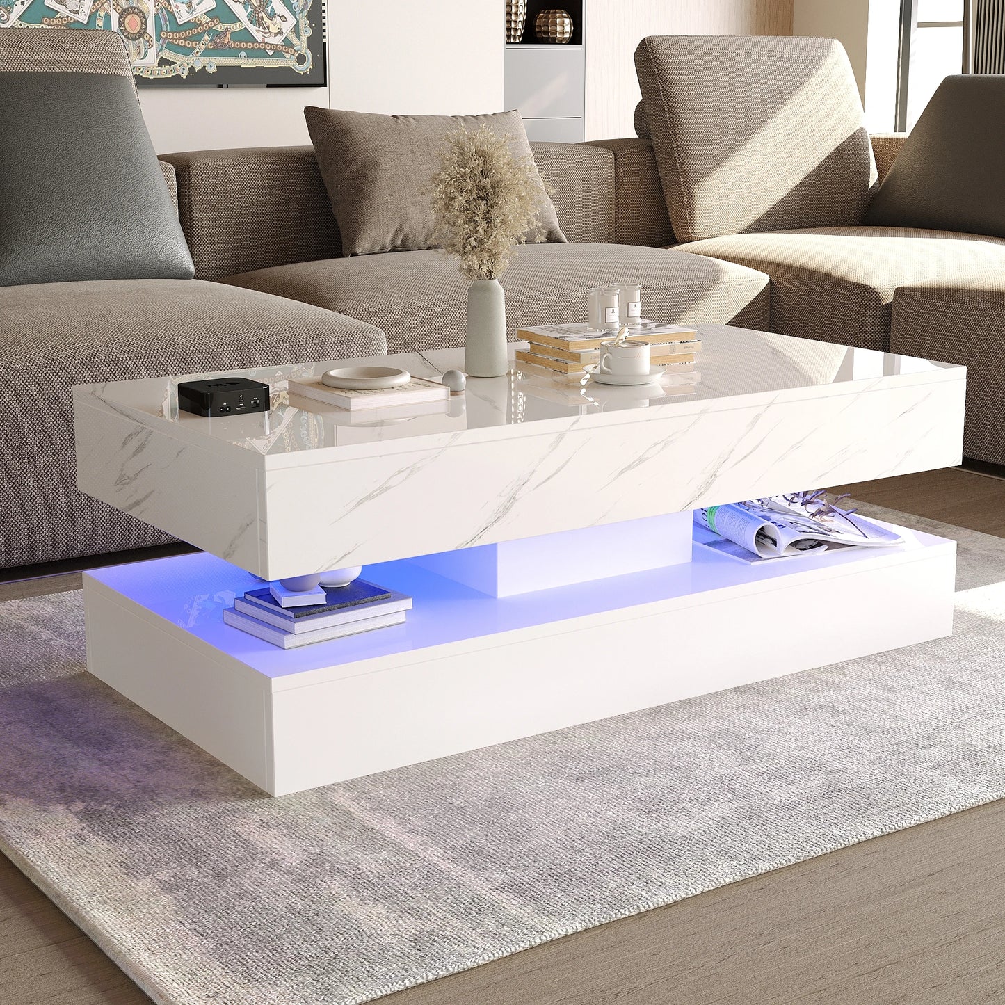 Modern White LED Coffee Table