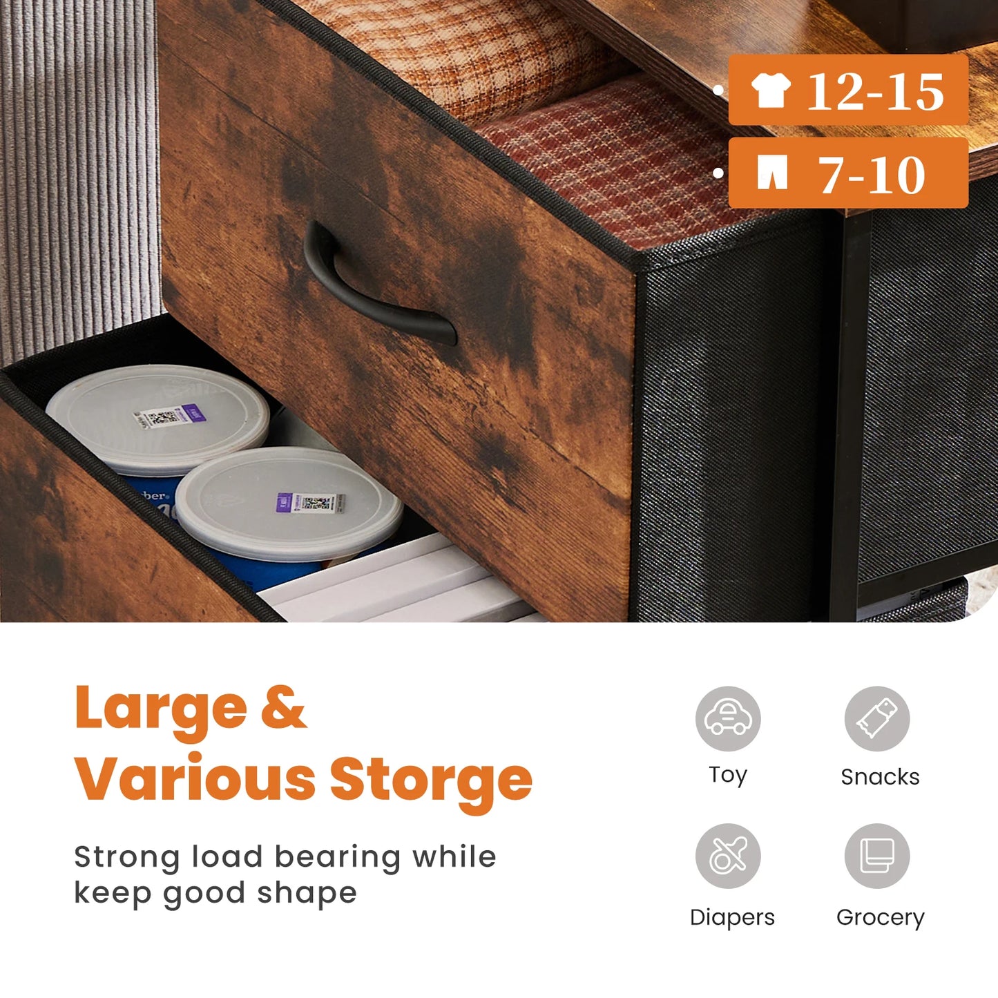 Modern 2-Drawer Nightstand with Fabric Drawers