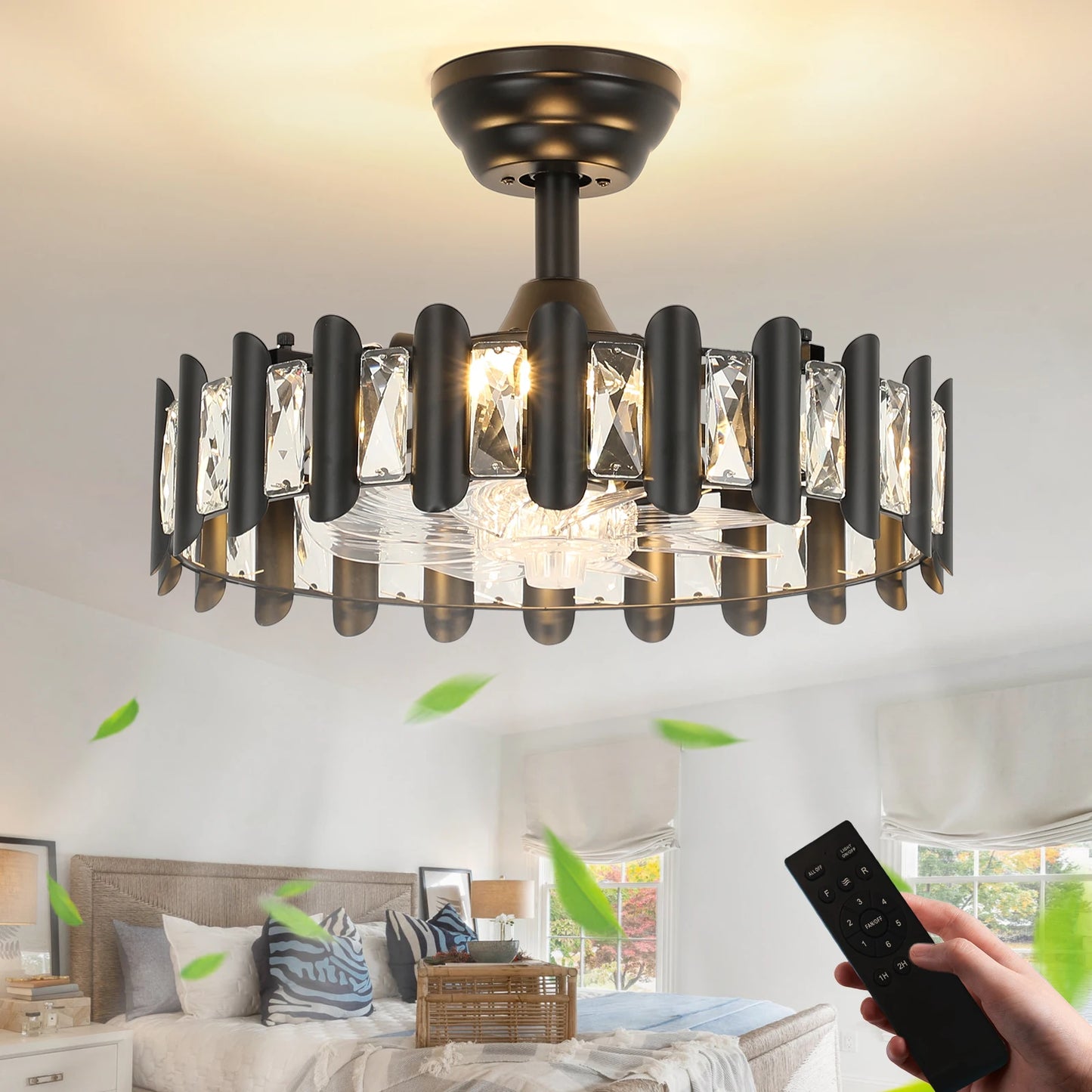 17.7-Inch Black Luxury Ceiling Fan Light With Remote Control & Timing – Ideal For Living/Bedroom